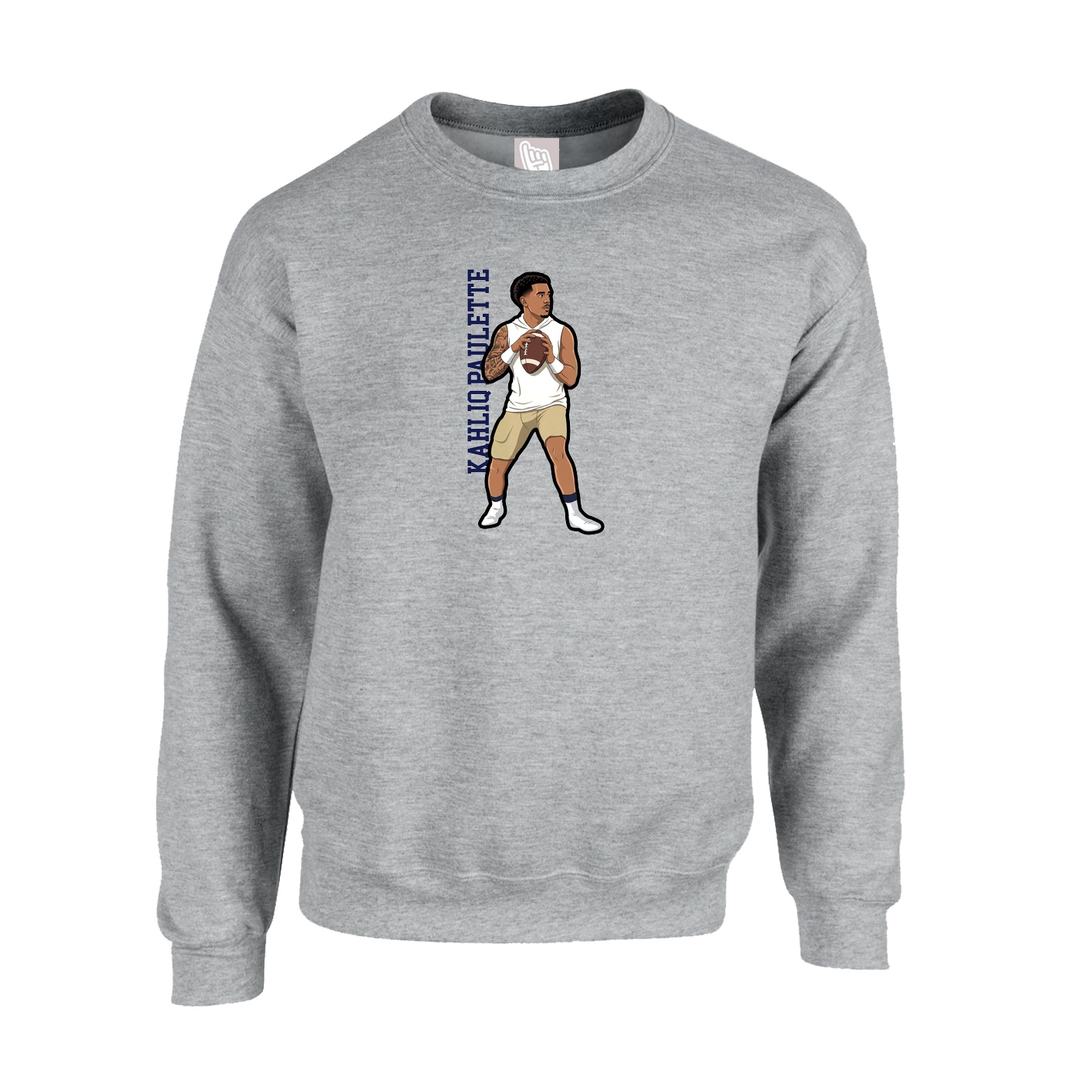 Fleece Crew — Name Vertical in Grey