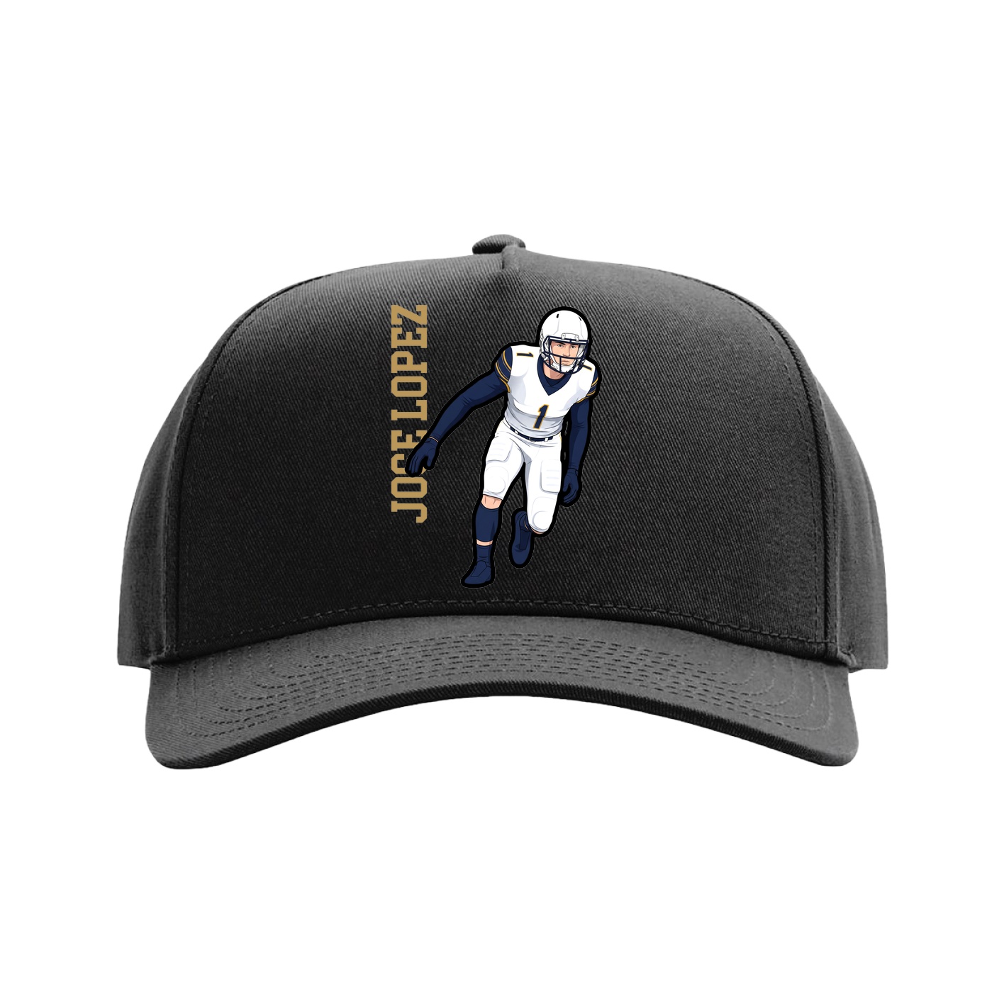 Full Fabric Five-Panel Champ Cap — Name Vertical in Black