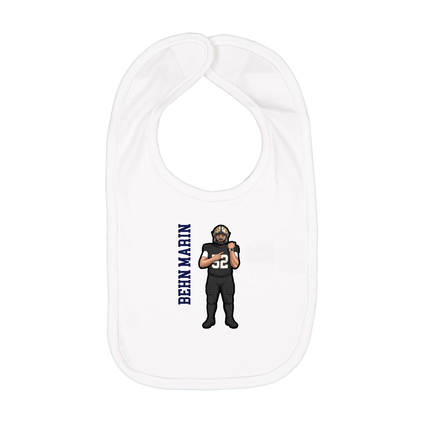 Infant Bib — Name Vertical in White