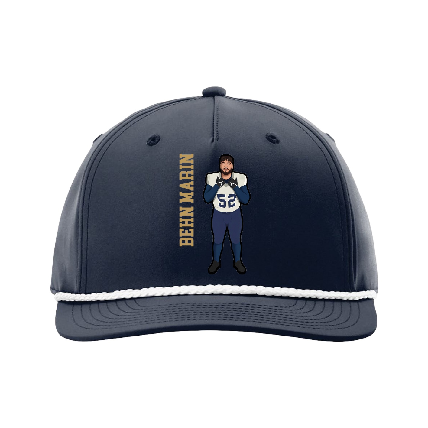 Five-Panel Classic Rope Cap — Name Vertical in Navy
