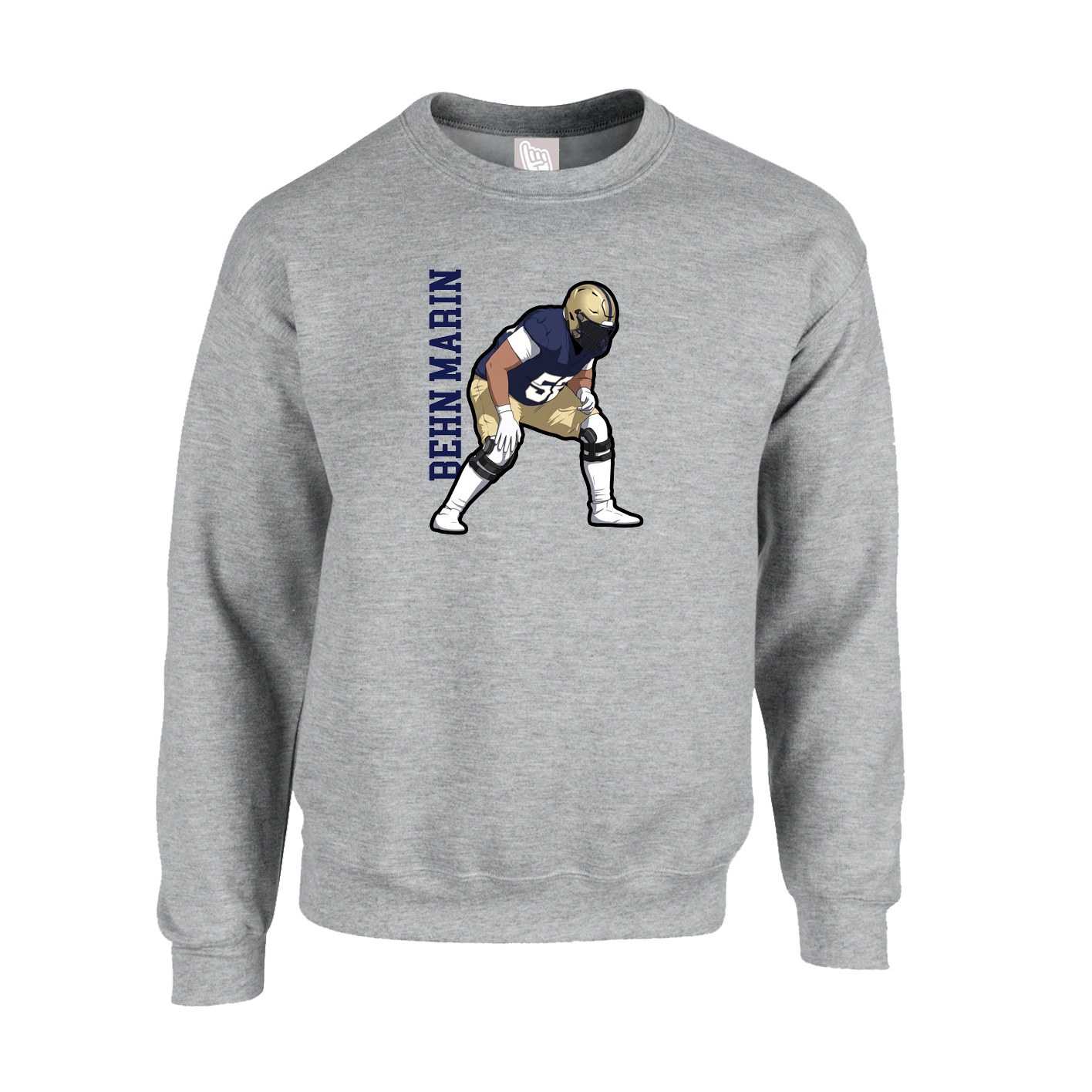 Fleece Crew — Name Vertical in Grey
