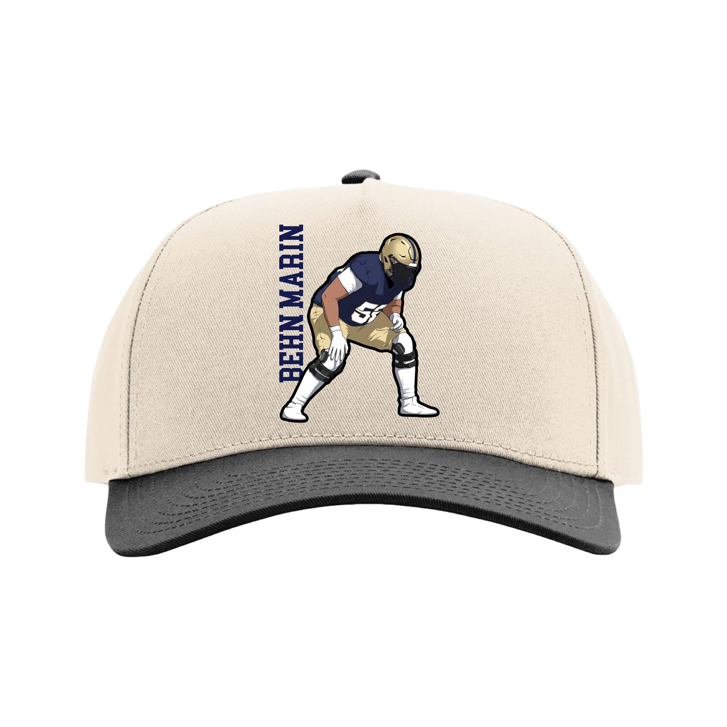 Full Fabric Five-Panel Champ Cap — Name Vertical in Cream/Black