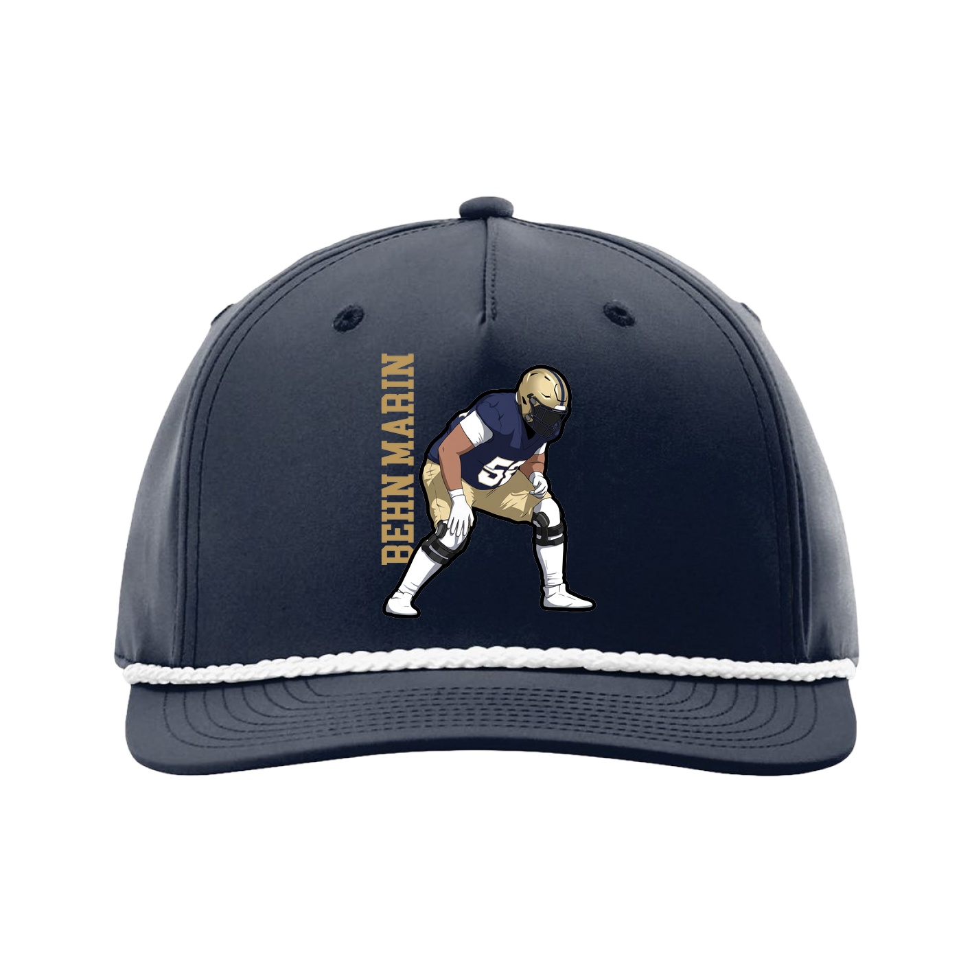 Five-Panel Classic Rope Cap — Name Vertical in Navy