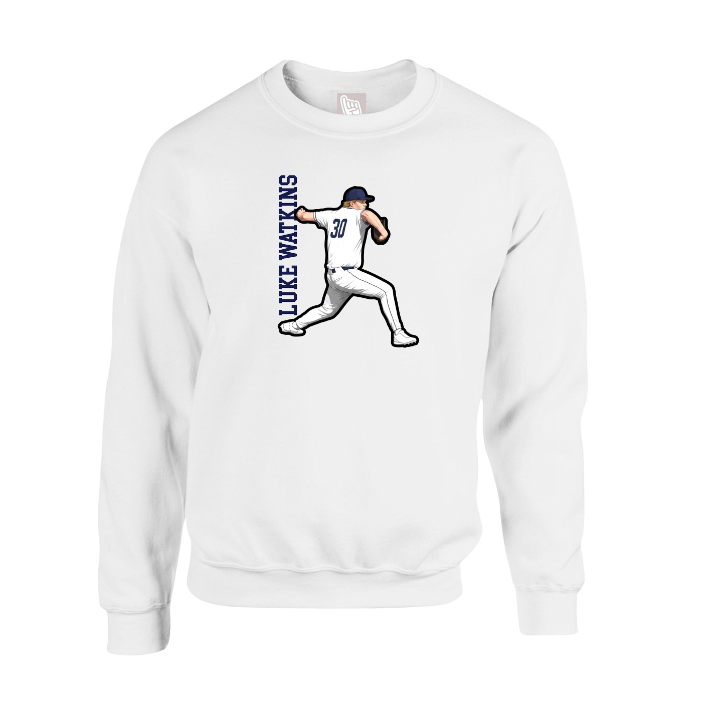 Fleece Crew — Name Vertical in White