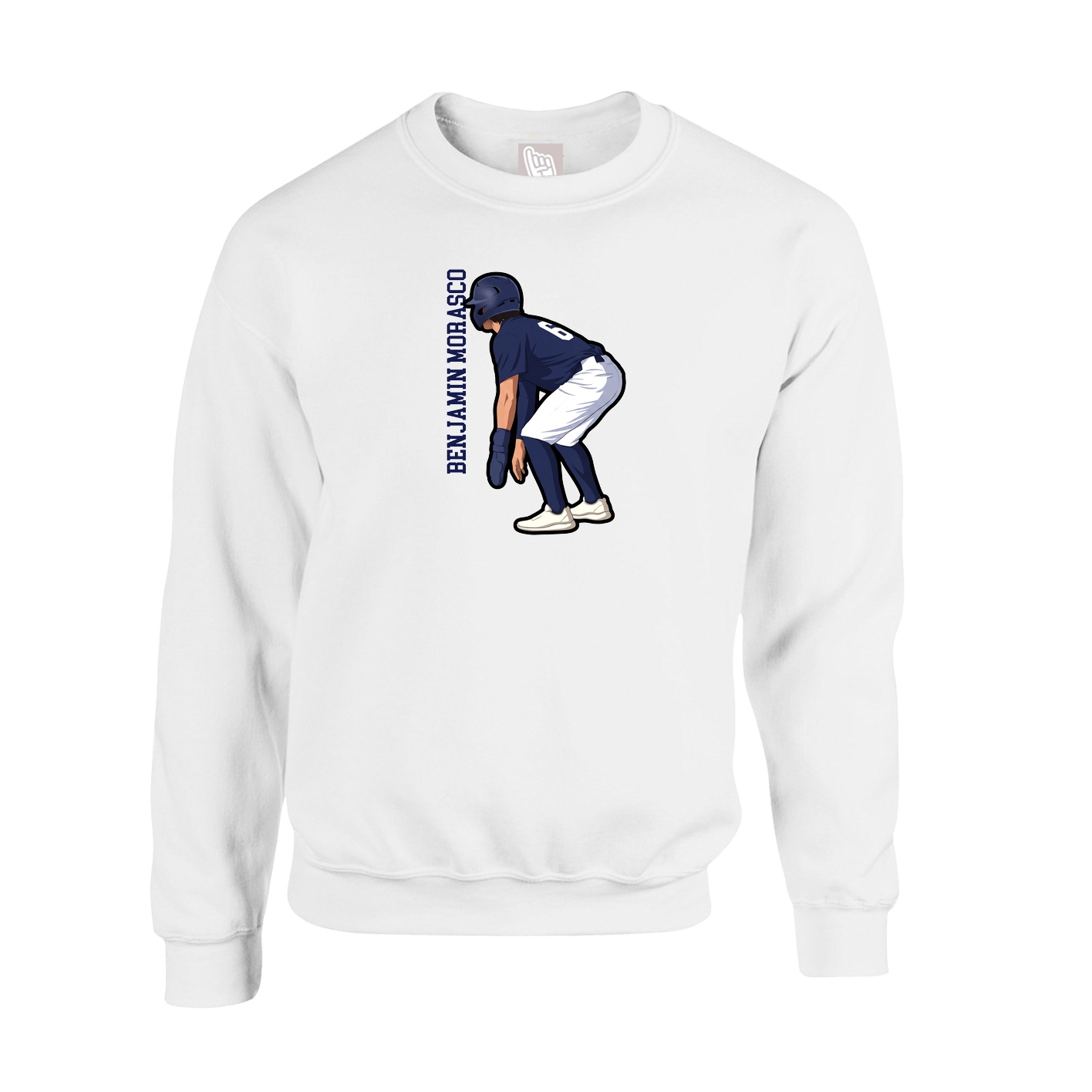 Fleece Crew — Name Vertical in White