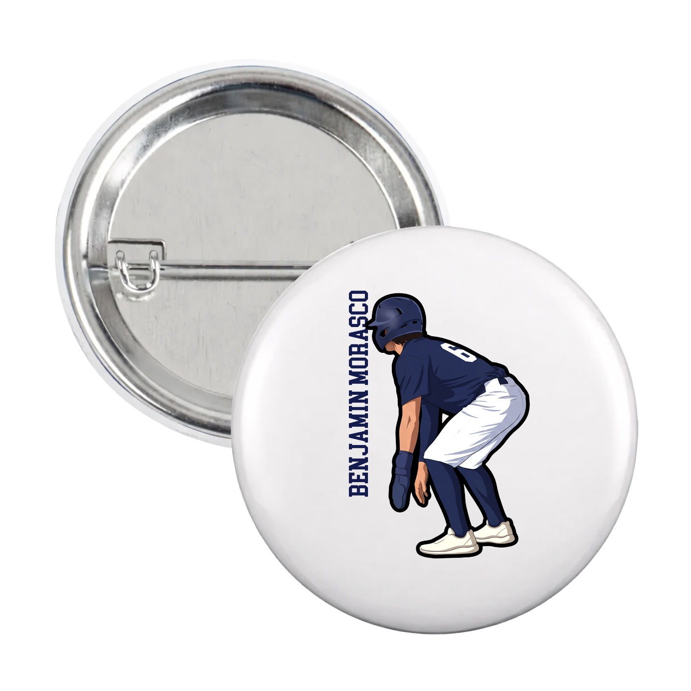 Game Day Button — Name Vertical in White