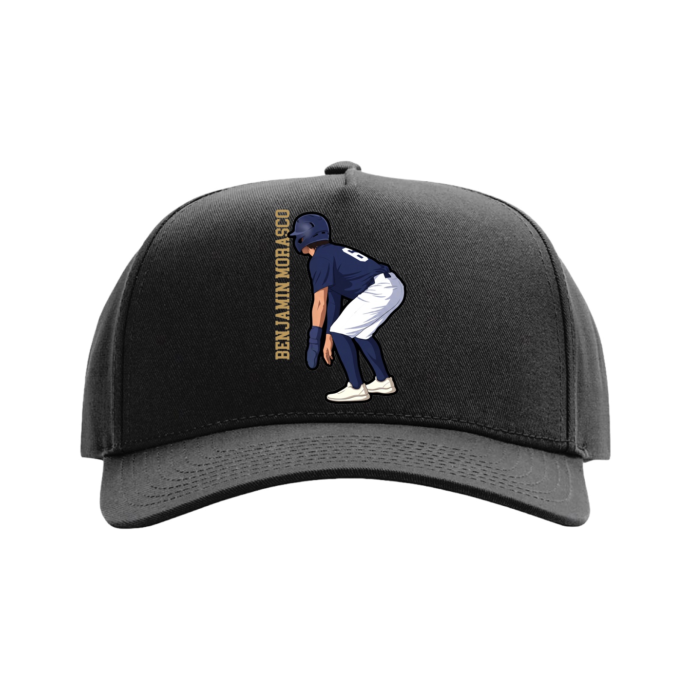 Full Fabric Five-Panel Champ Cap — Name Vertical in Black