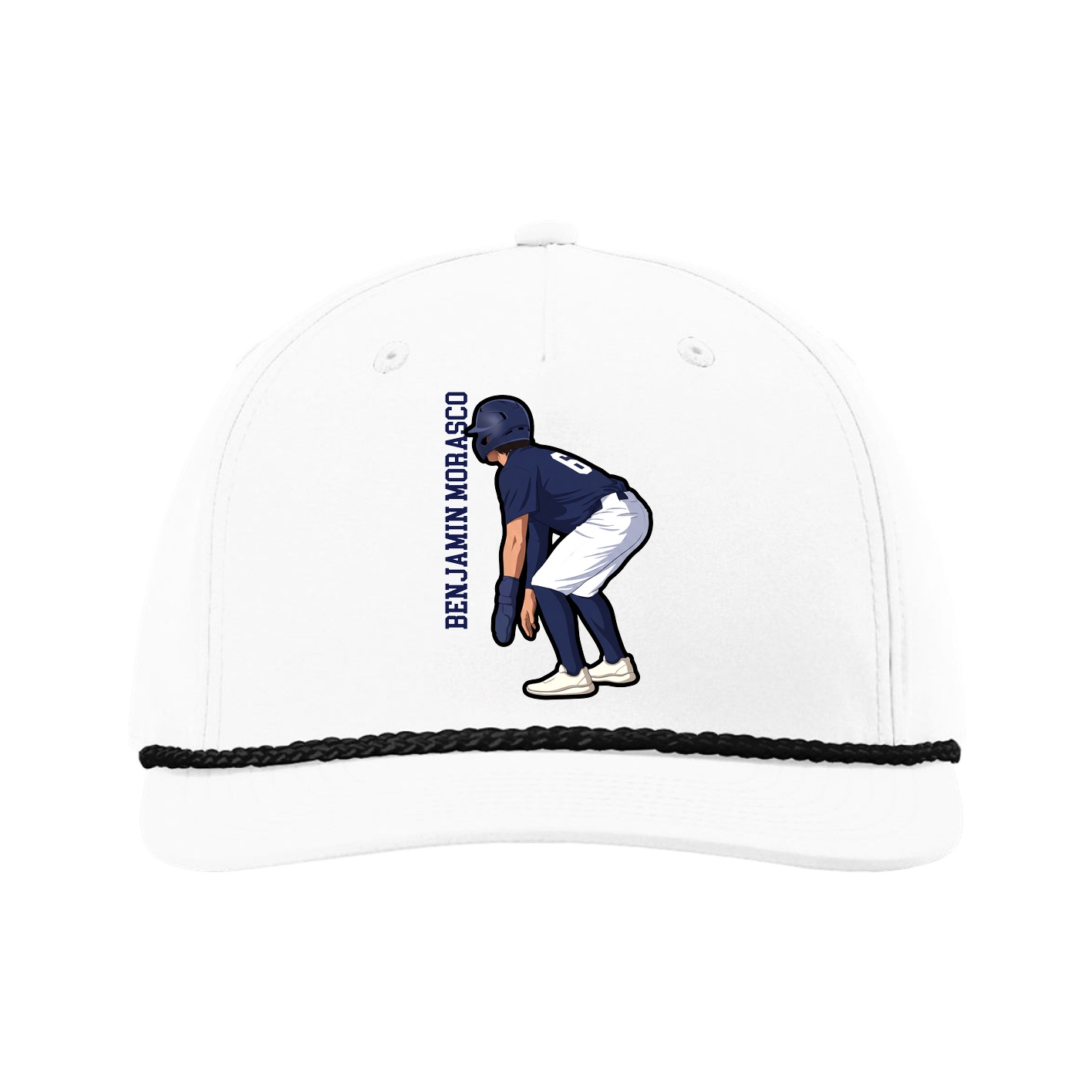 Five-Panel Classic Rope Cap — Name Vertical in White
