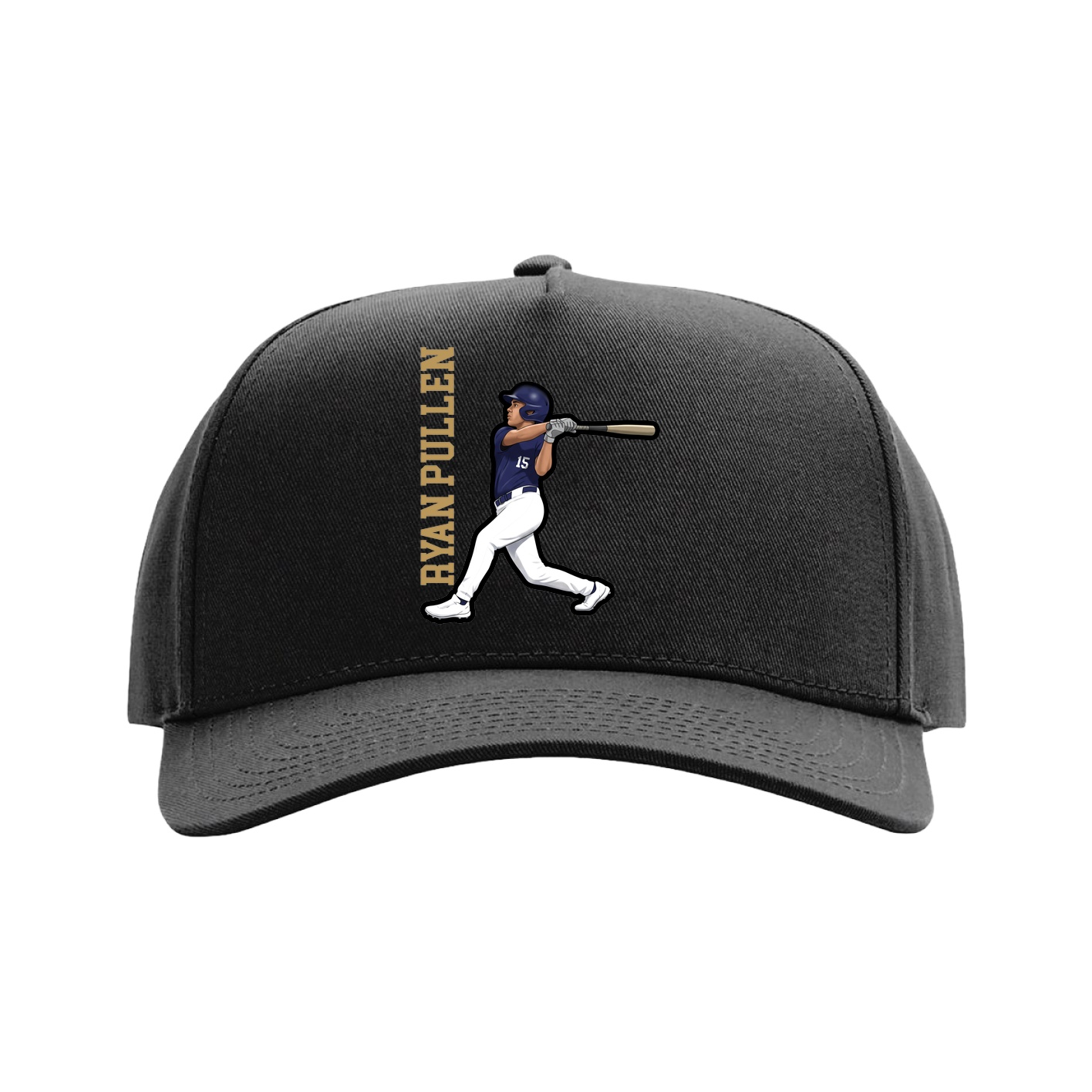 Full Fabric Five-Panel Champ Cap — Name Vertical in Black