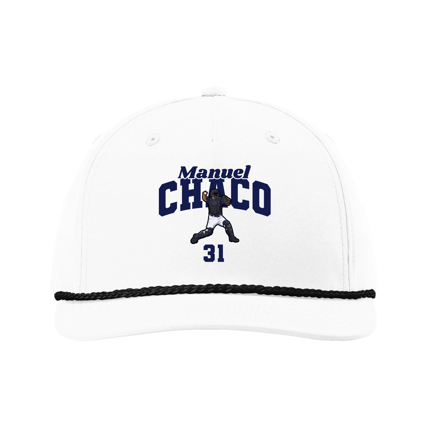 Five-Panel Classic Rope Cap — Signature Arch in White