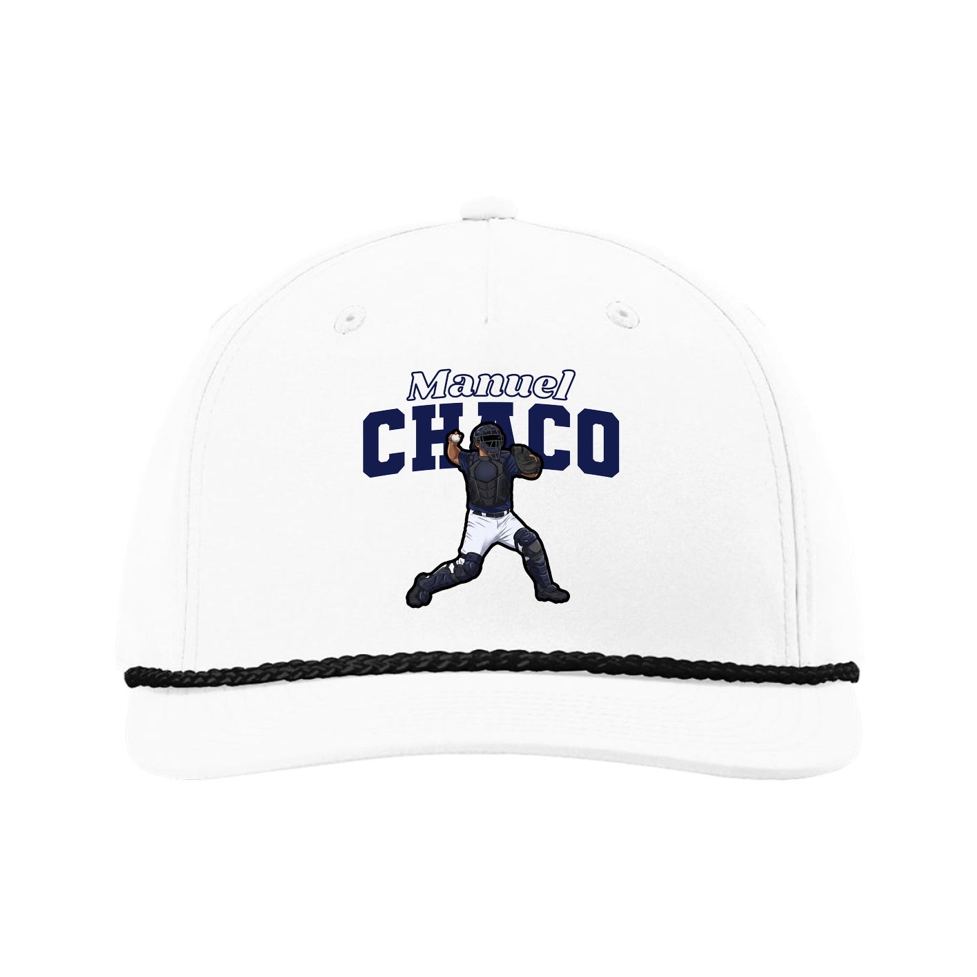 Five-Panel Classic Rope Cap — Name Arch in White