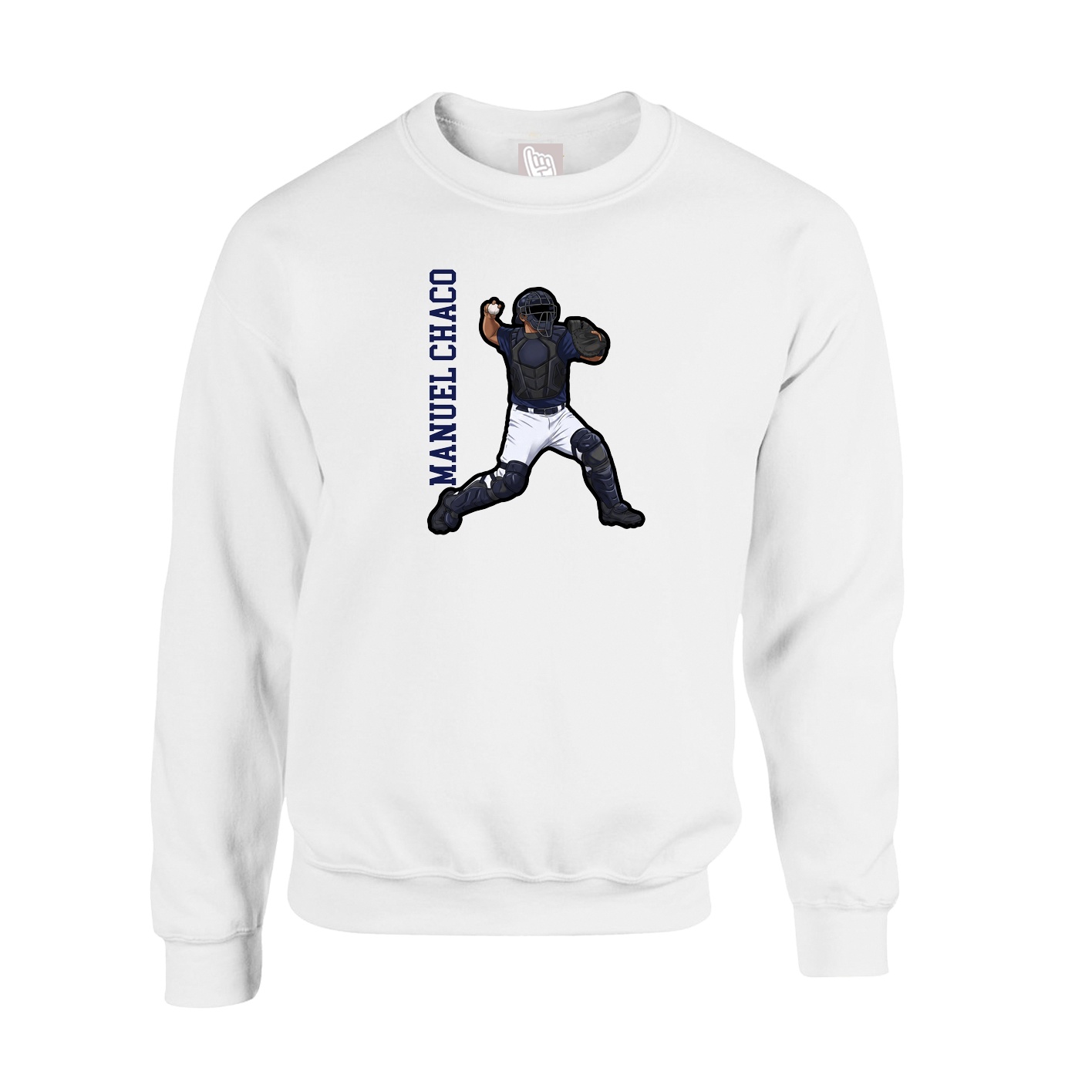Fleece Crew — Name Vertical in White