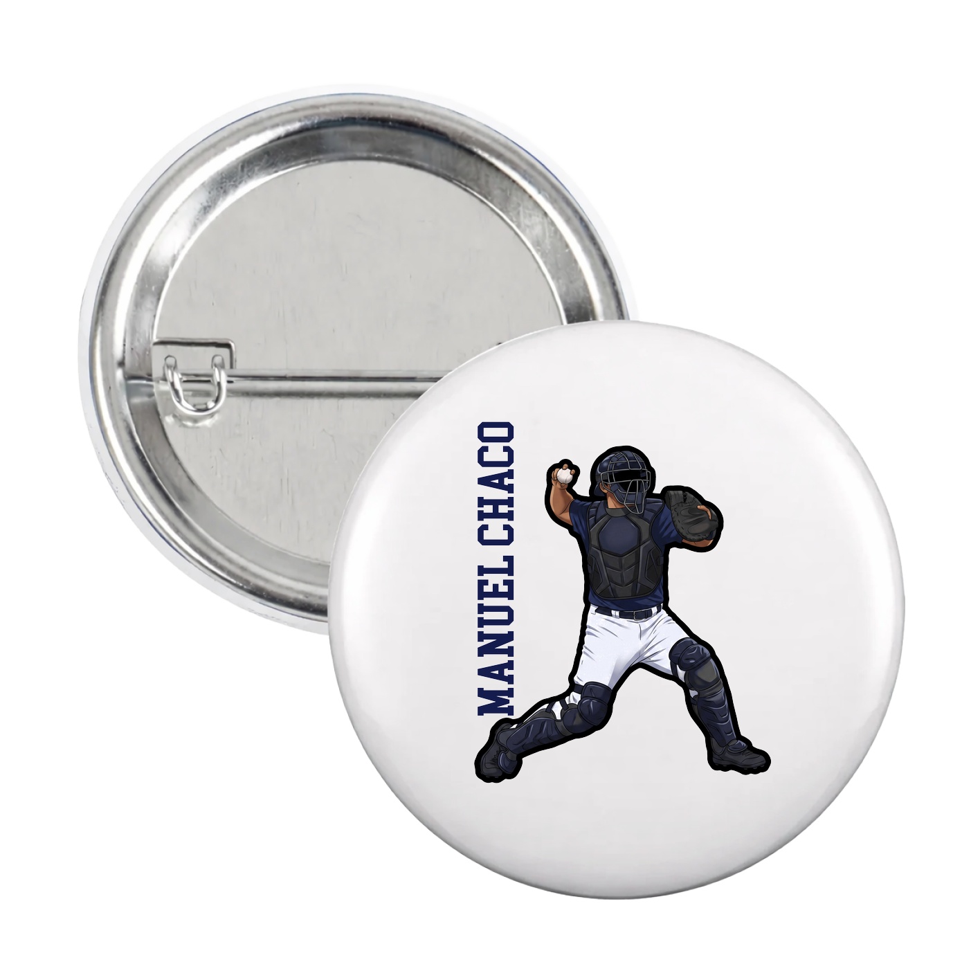 Game Day Button — Name Vertical in White