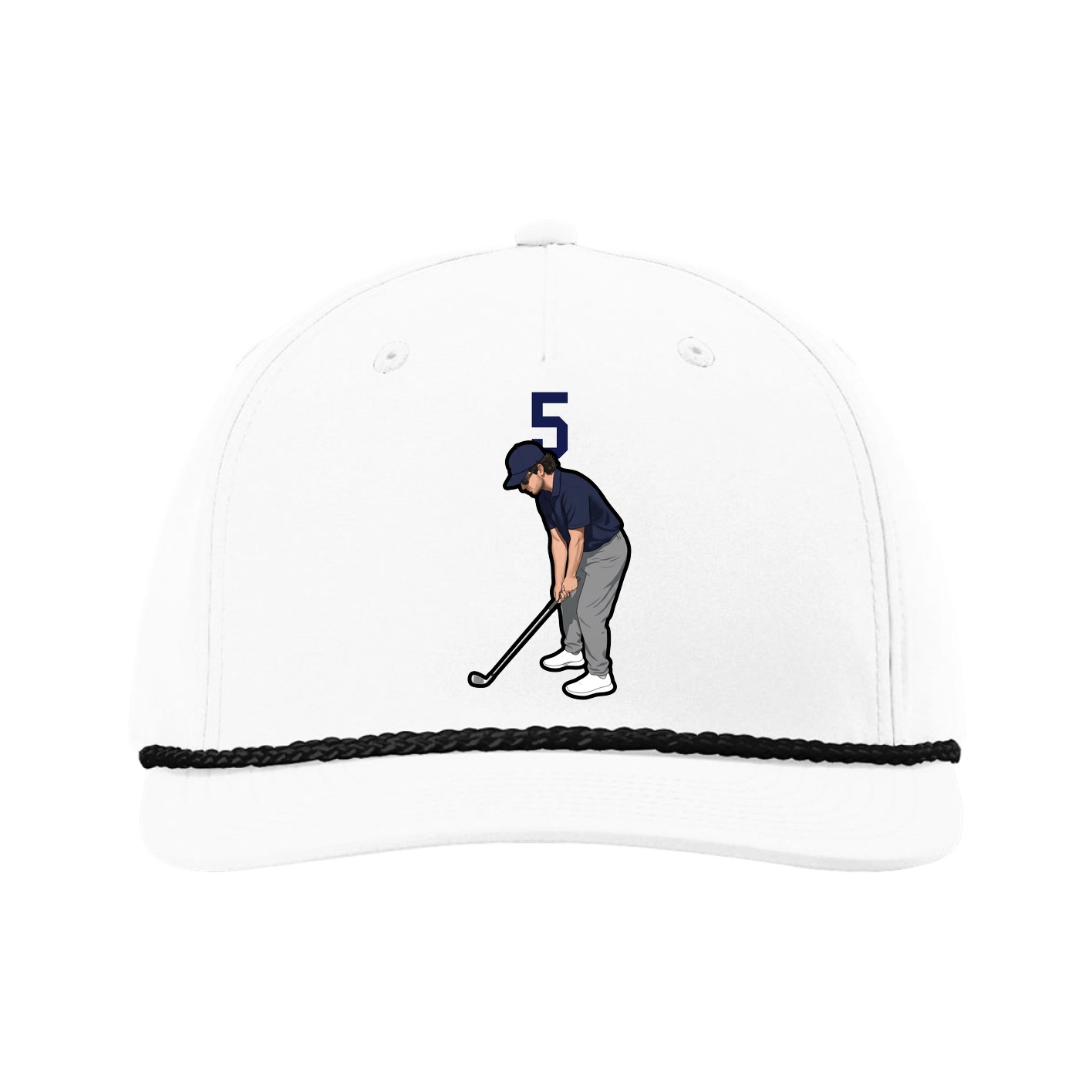 Five-Panel Classic Rope Cap — Number Top in White