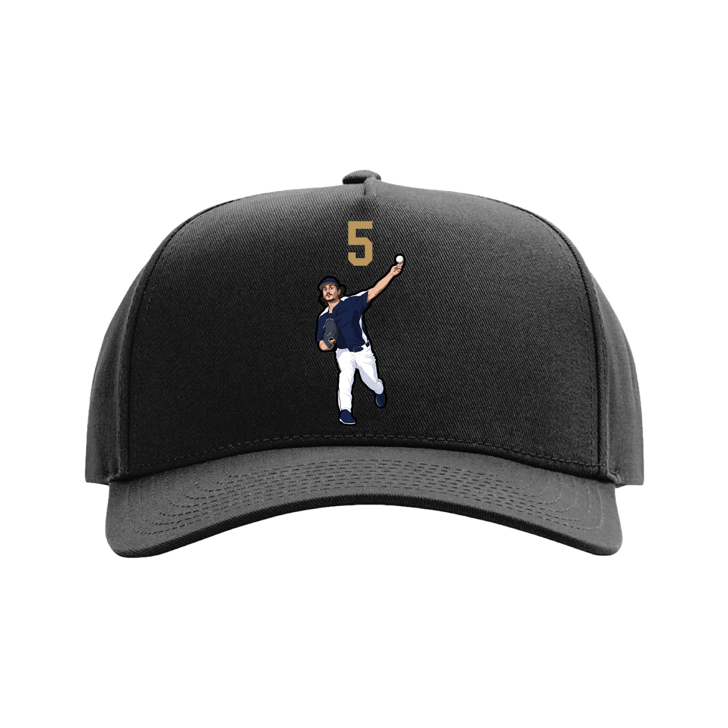Full Fabric Five-Panel Champ Cap — Number Top in Black