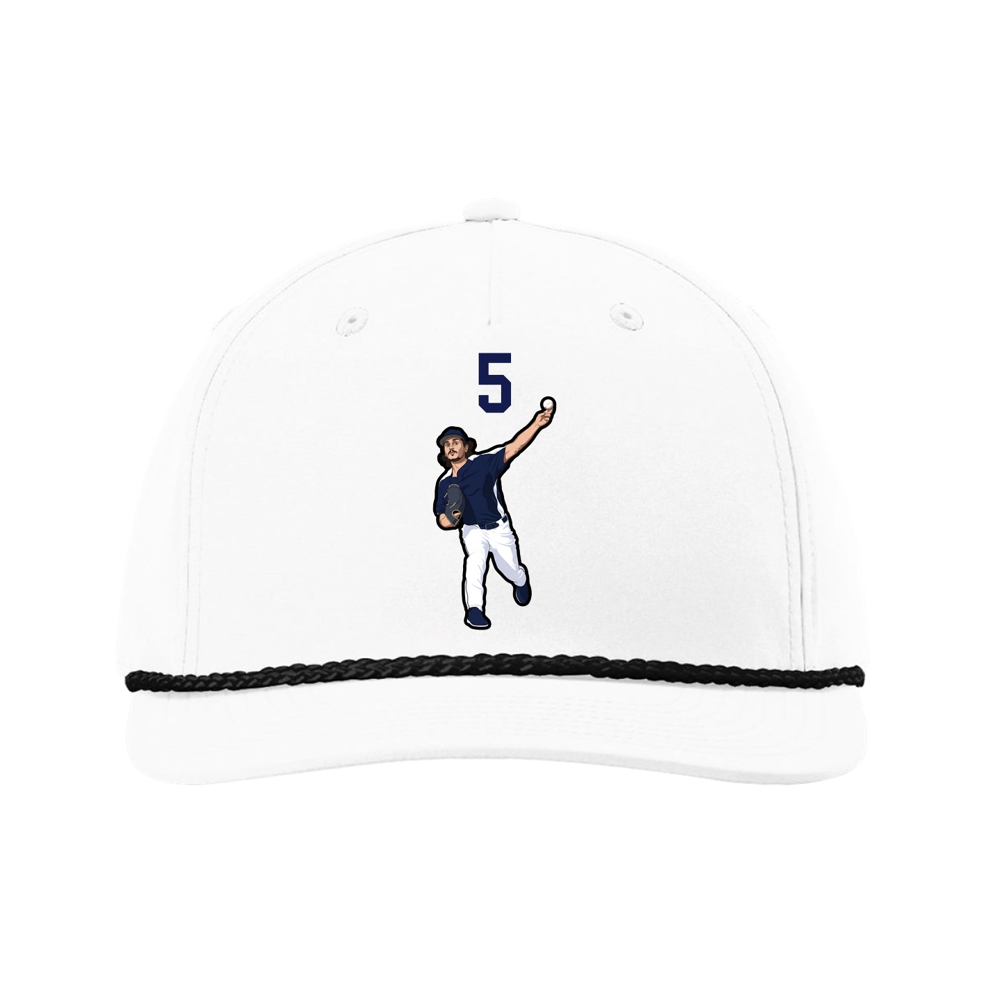 Five-Panel Classic Rope Cap — Number Top in White