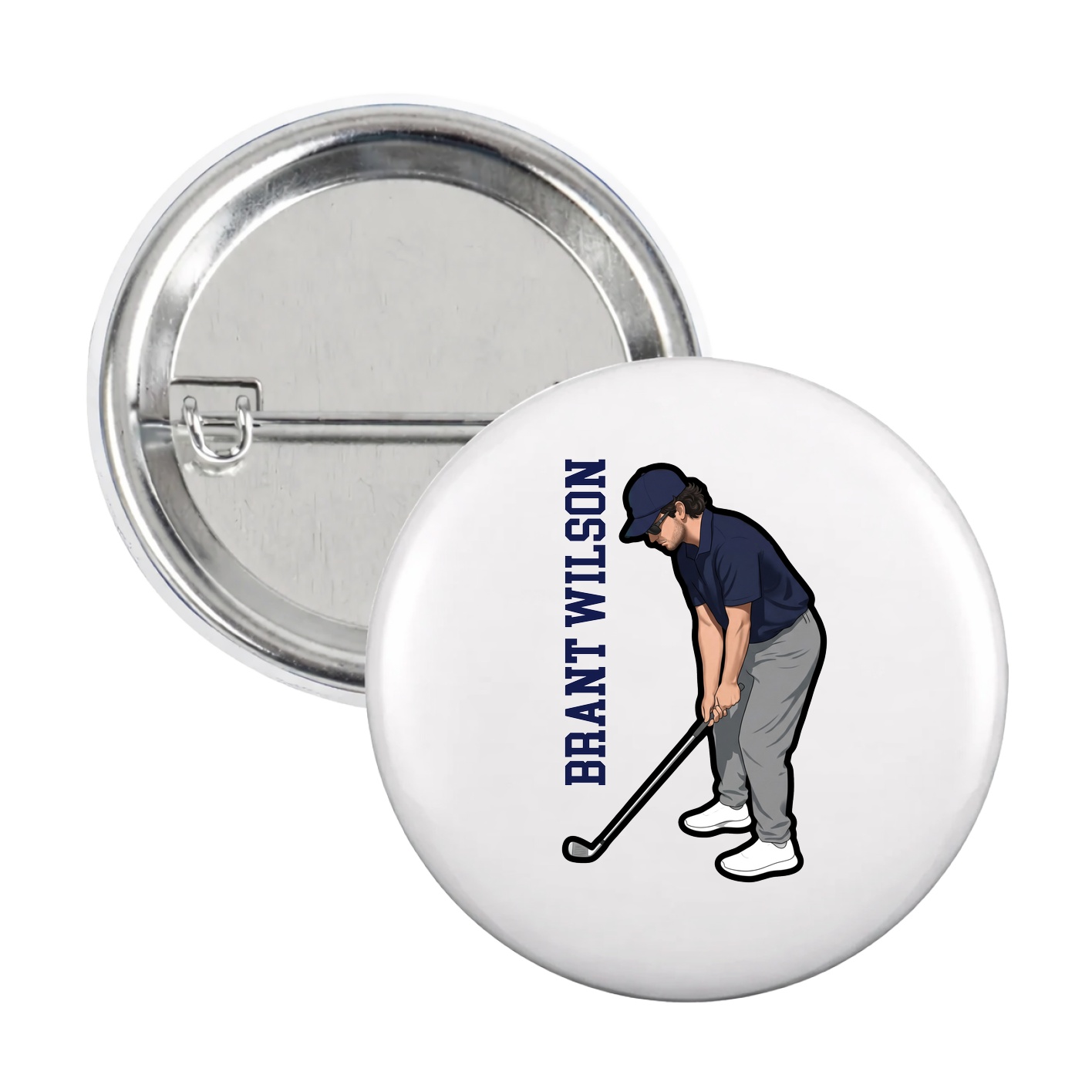 Game Day Button — Name Vertical in White