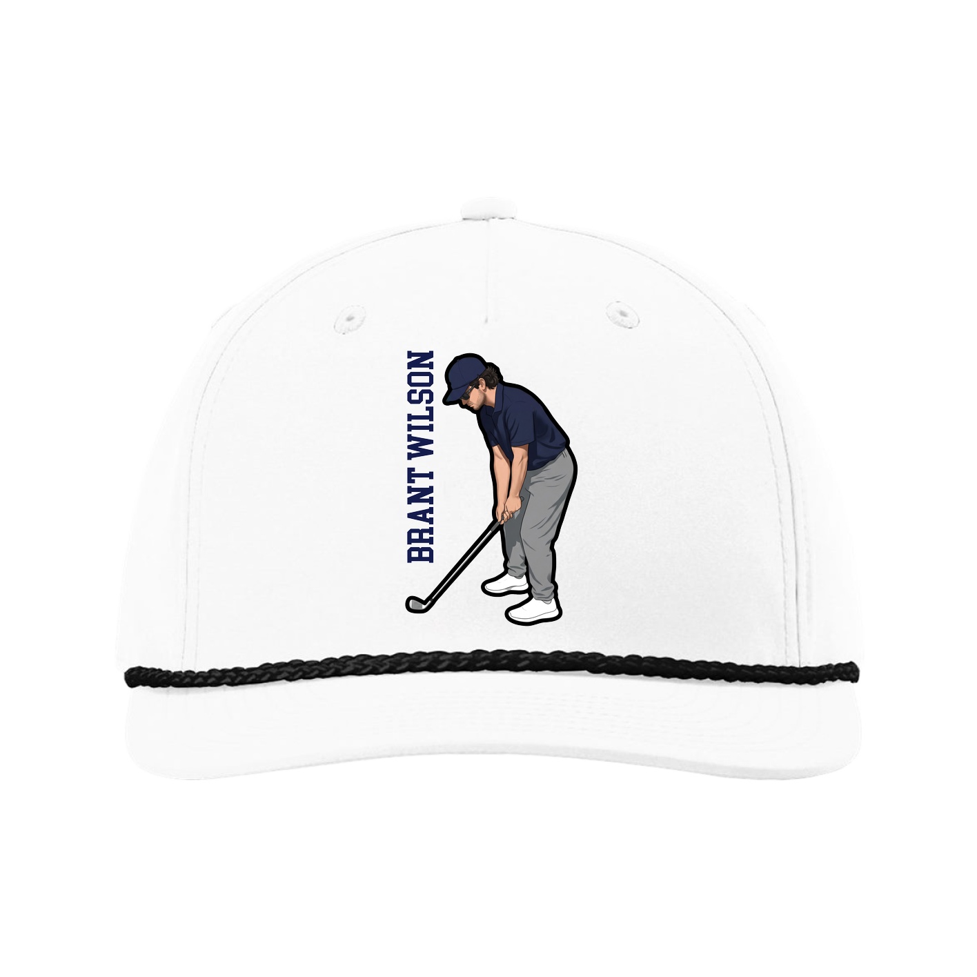 Five-Panel Classic Rope Cap — Name Vertical in White