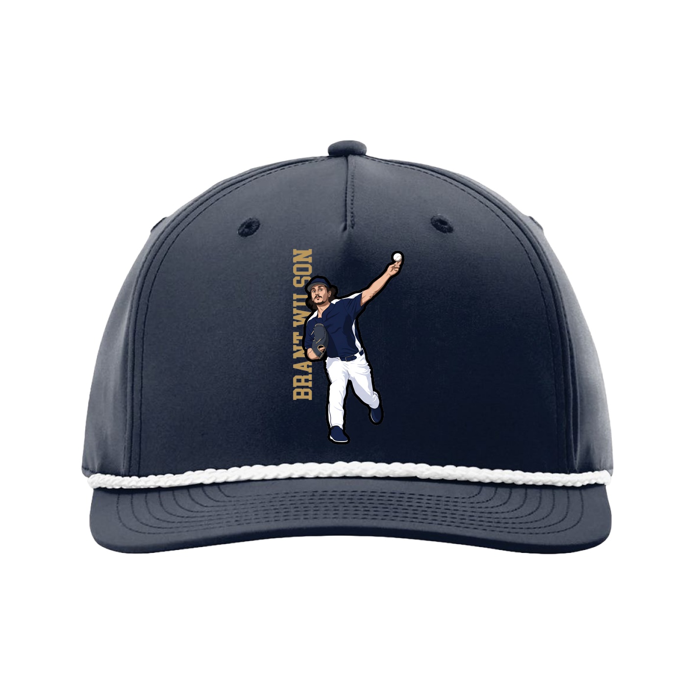 Five-Panel Classic Rope Cap — Name Vertical in Navy