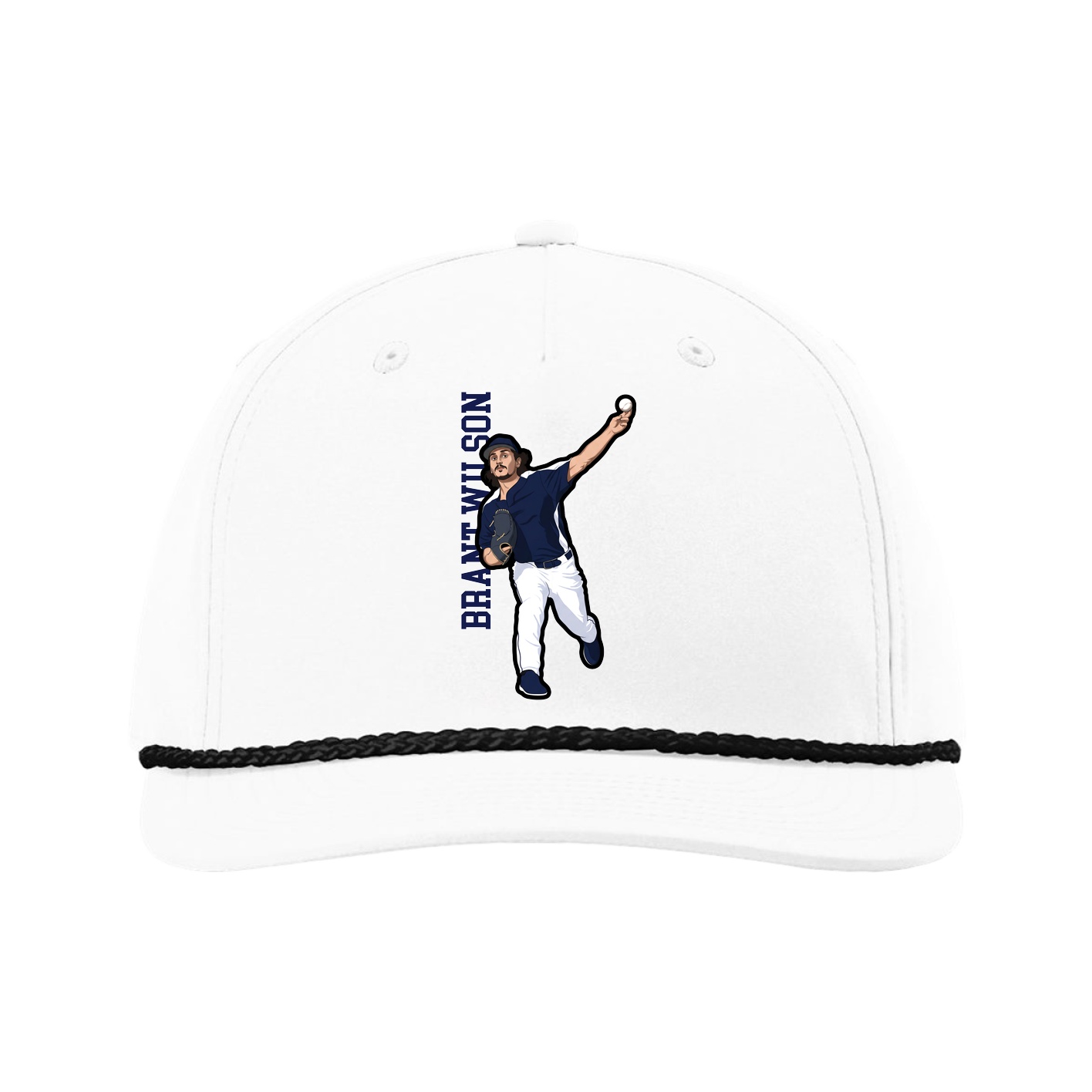 Five-Panel Classic Rope Cap — Name Vertical in White