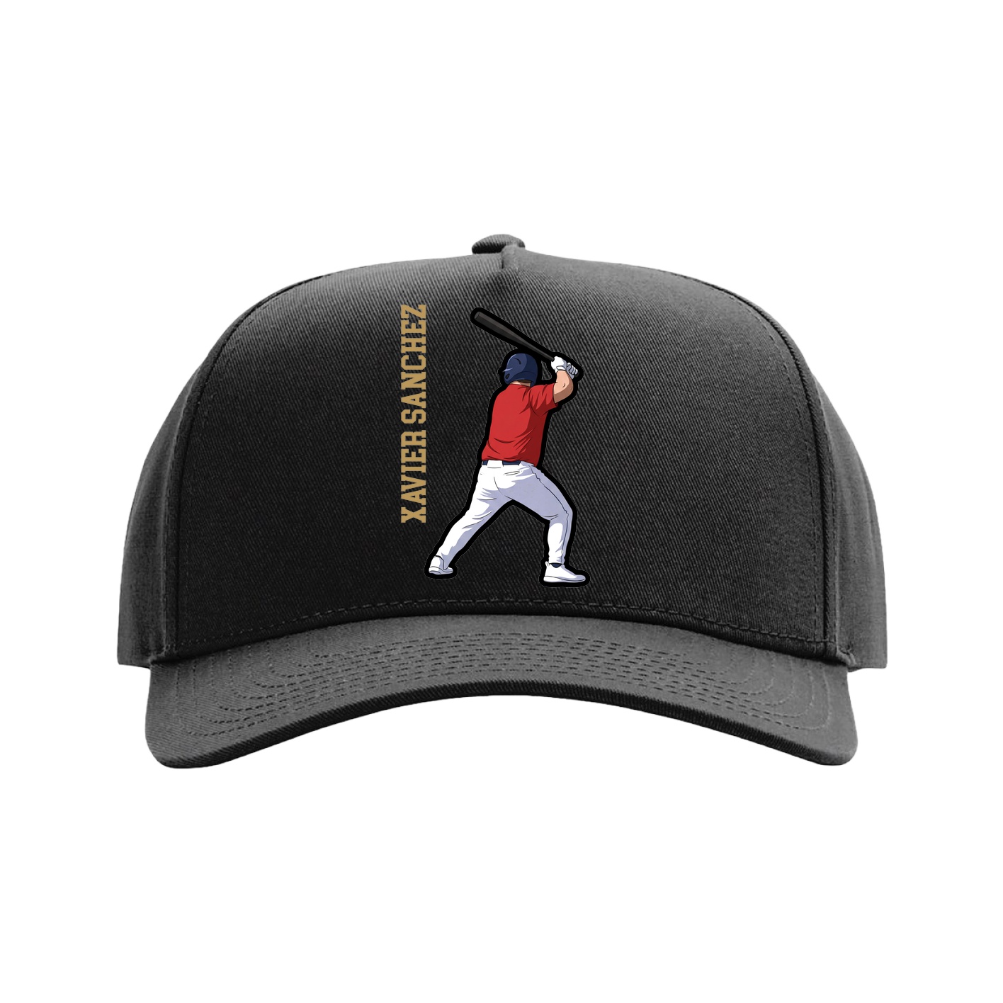 Full Fabric Five-Panel Champ Cap — Name Vertical in Black
