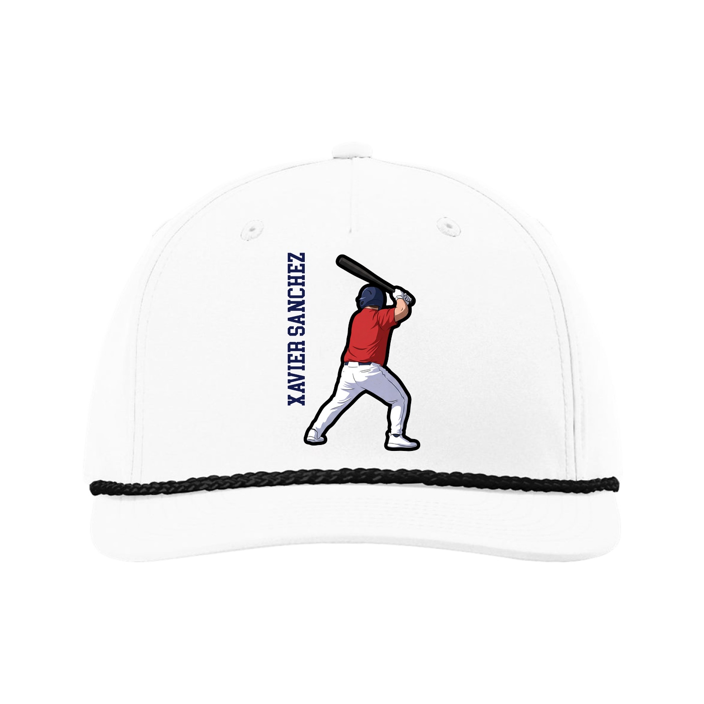 Five-Panel Classic Rope Cap — Name Vertical in White