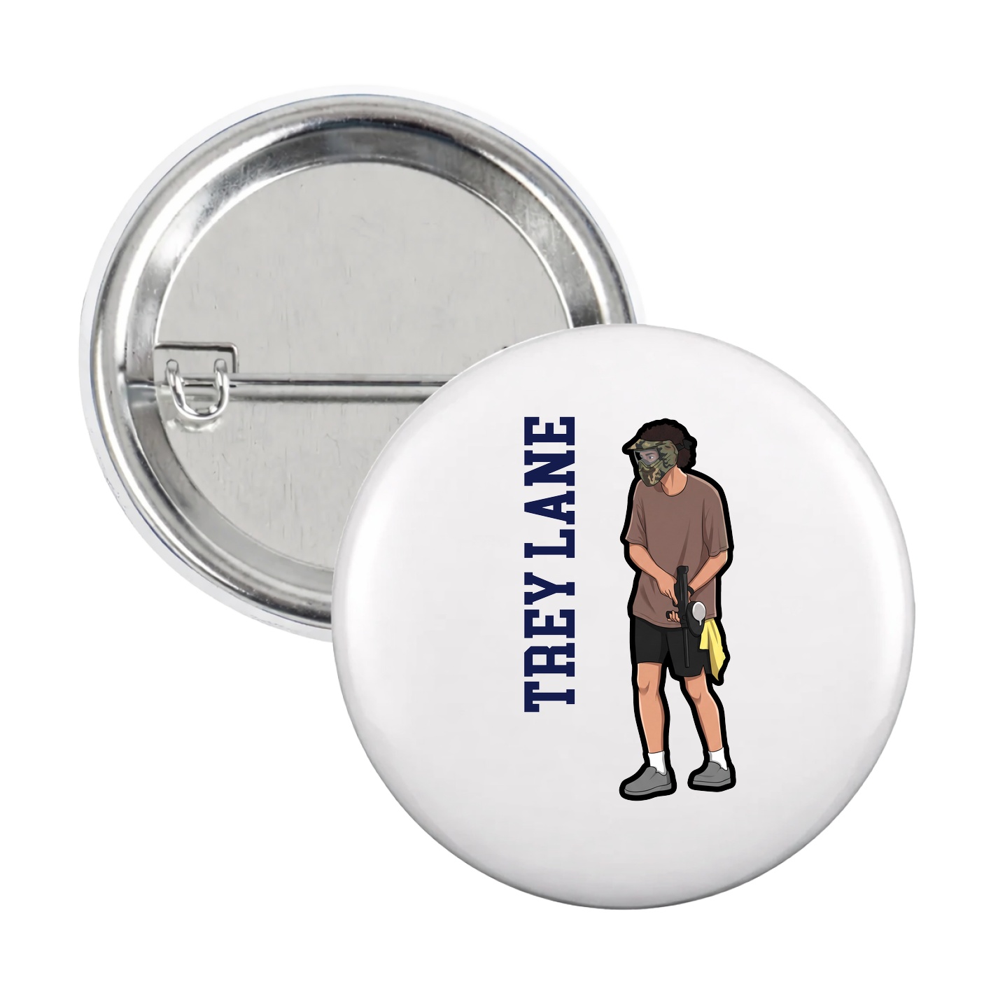 Game Day Button — Name Vertical in White
