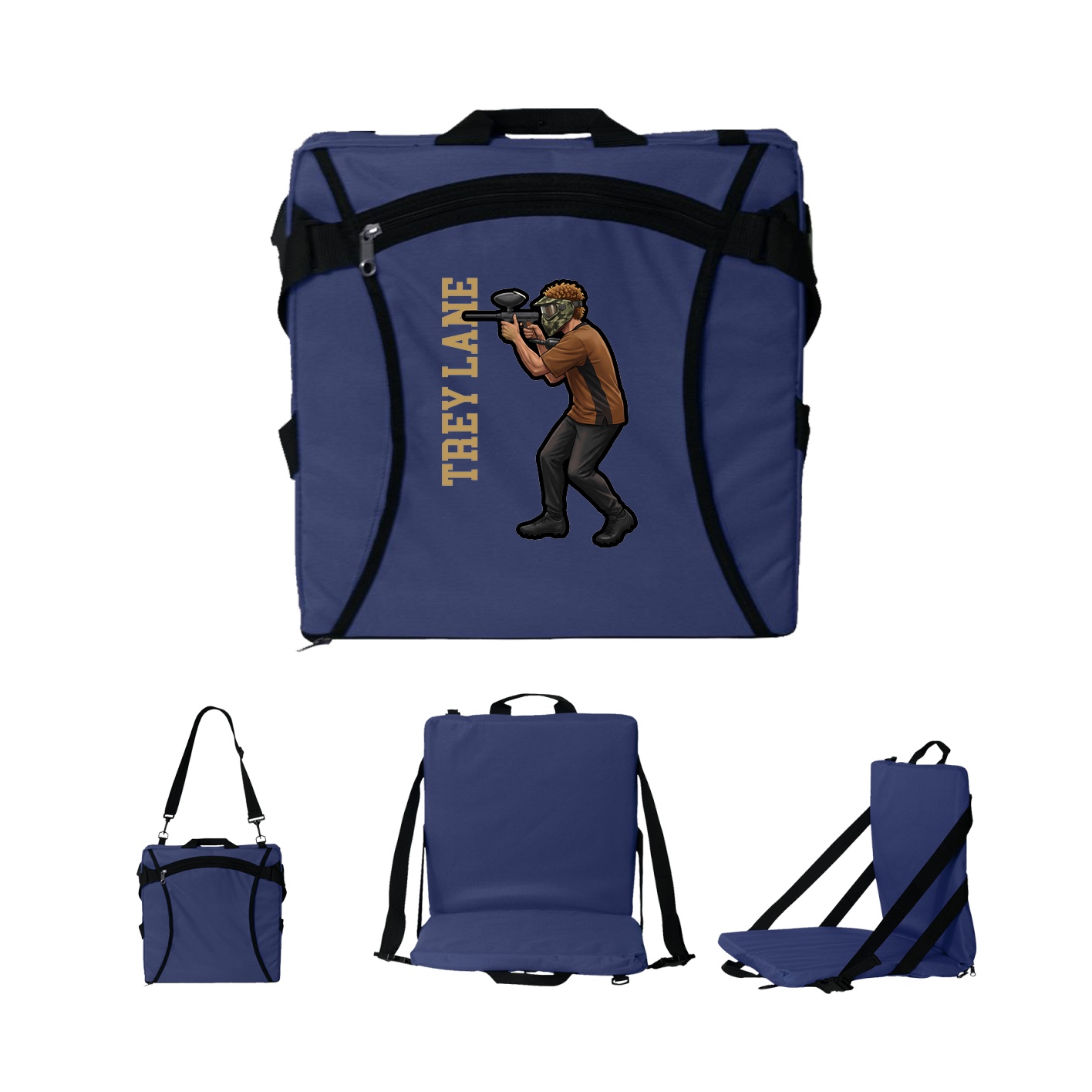 Folding Stadium Seat — Name Vertical in Navy