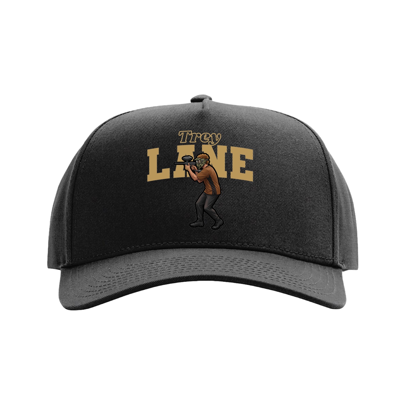 Full Fabric Five-Panel Champ Cap — Name Arch in Black