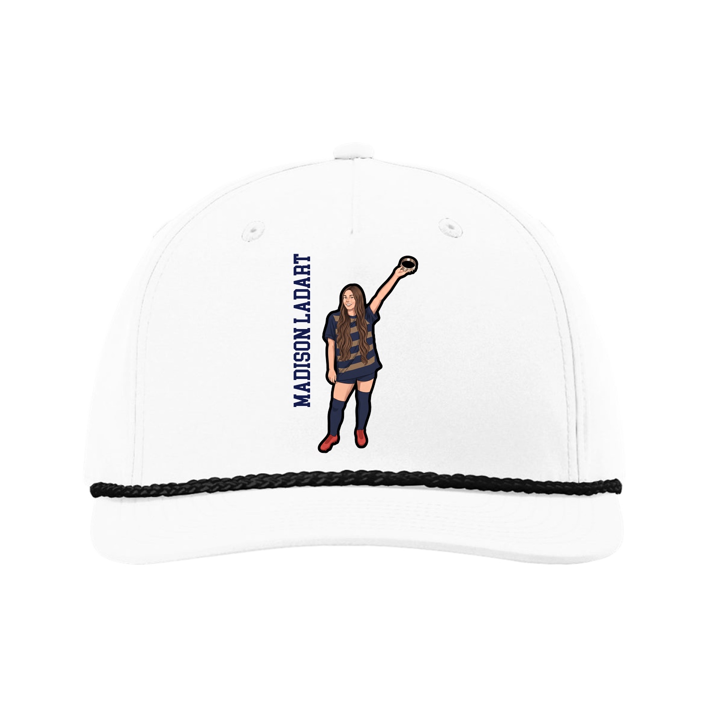 Five-Panel Classic Rope Cap — Name Vertical in White