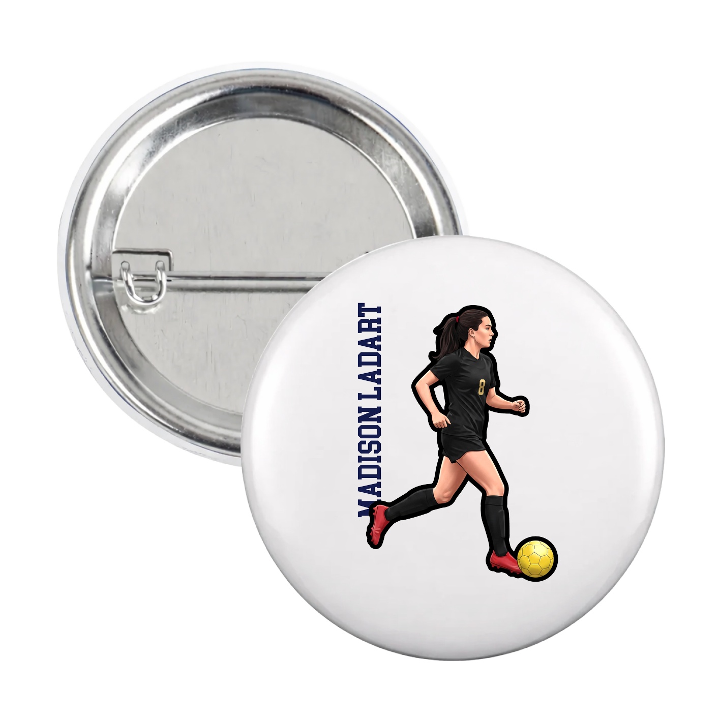 Game Day Button — Name Vertical in White