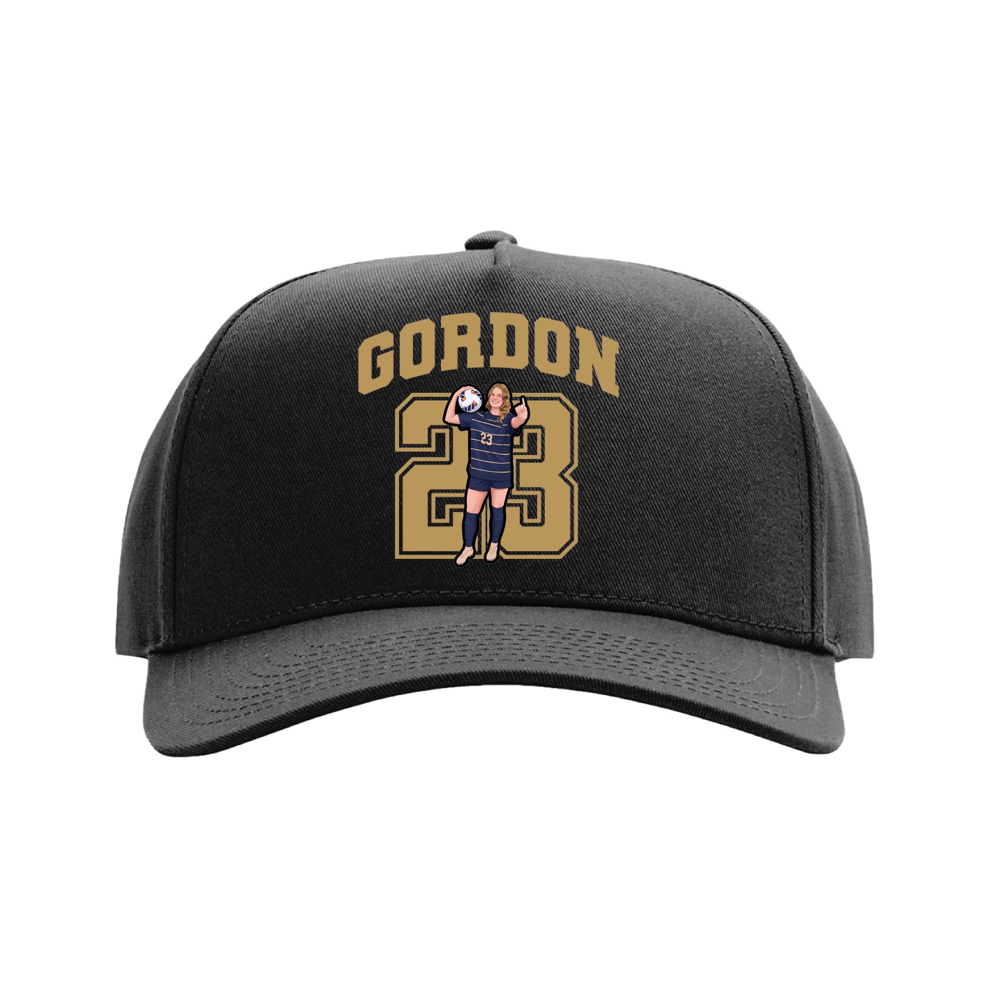 Full Fabric Five-Panel Champ Cap — Number in Black