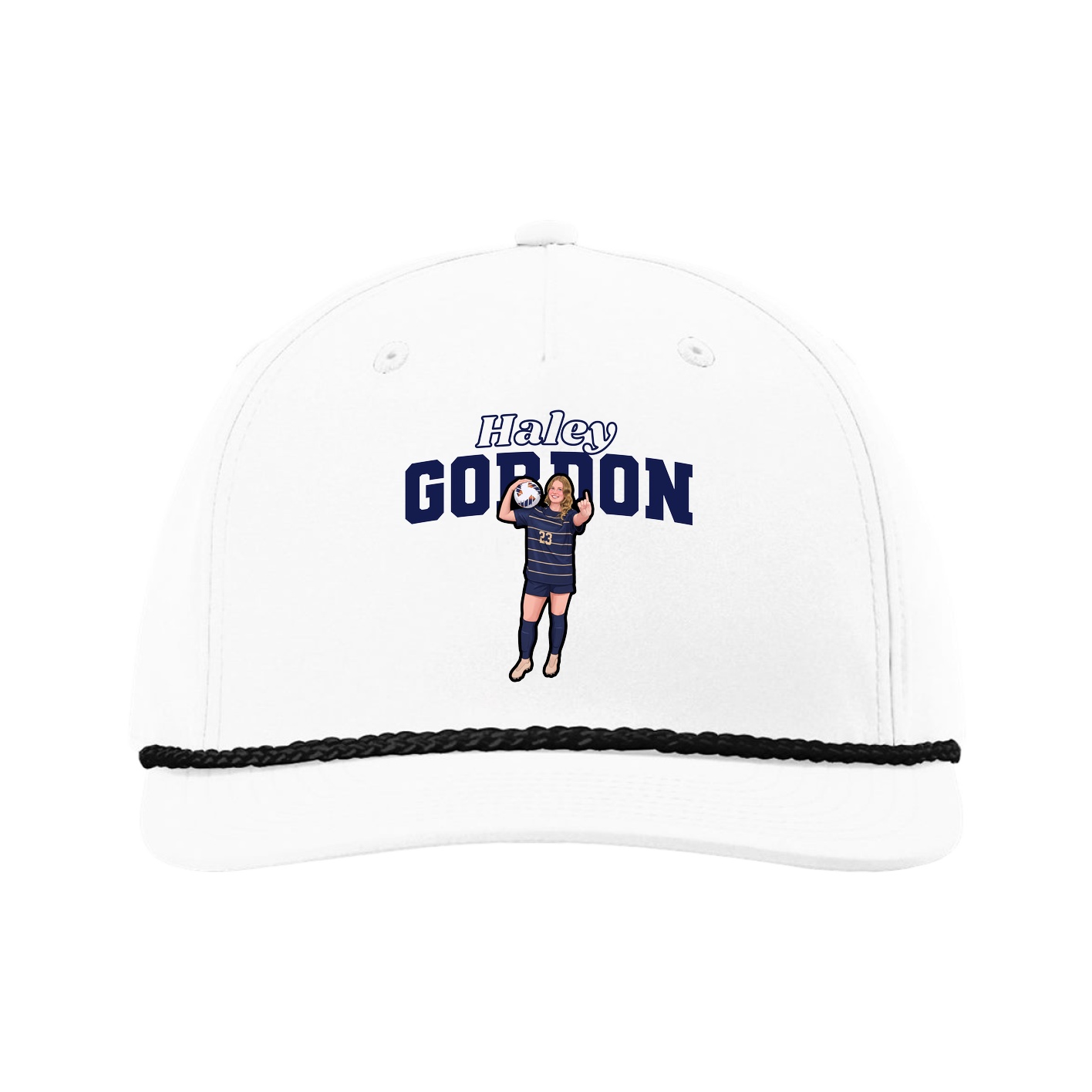 Five-Panel Classic Rope Cap — Name Arch in White