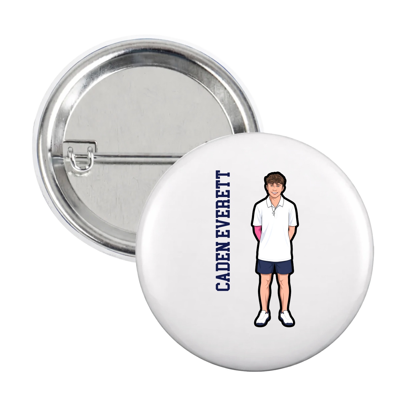 Game Day Button — Name Vertical in White