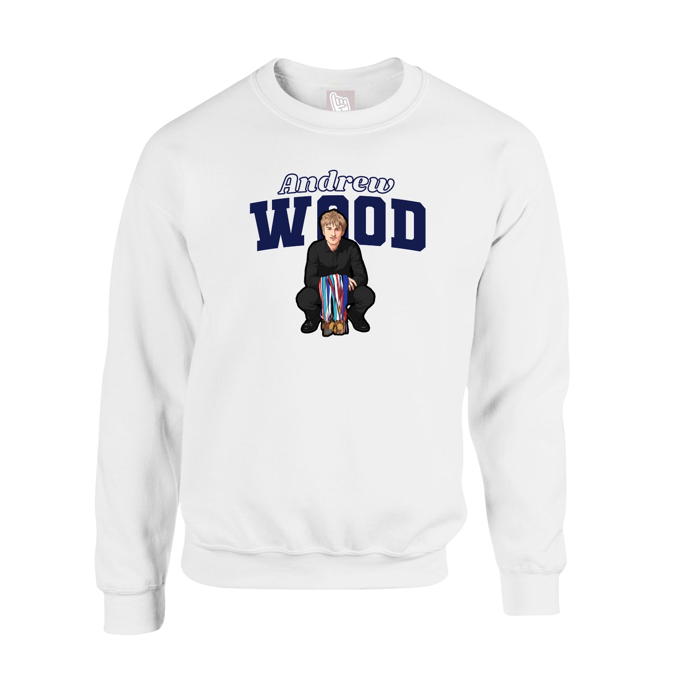 Fleece Crew — Name Arch in White