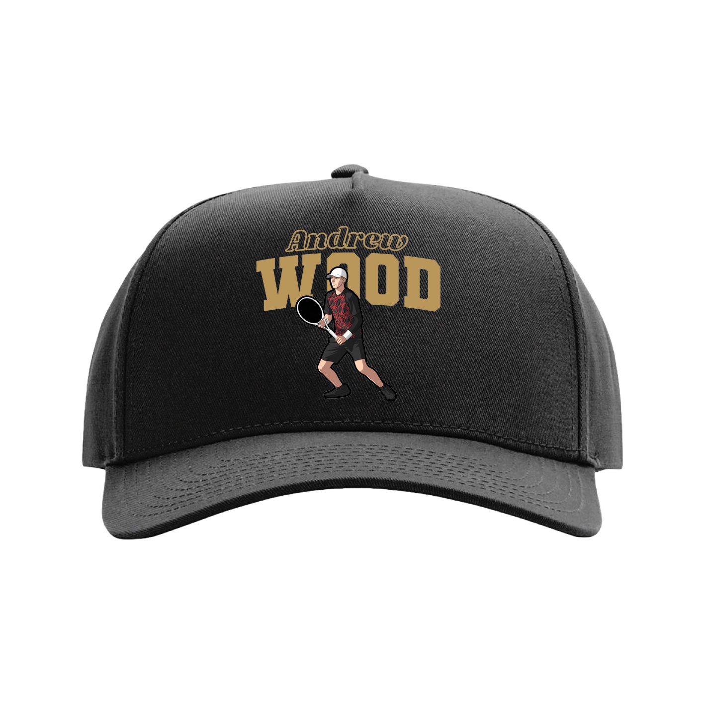 Full Fabric Five-Panel Champ Cap — Name Arch in Black