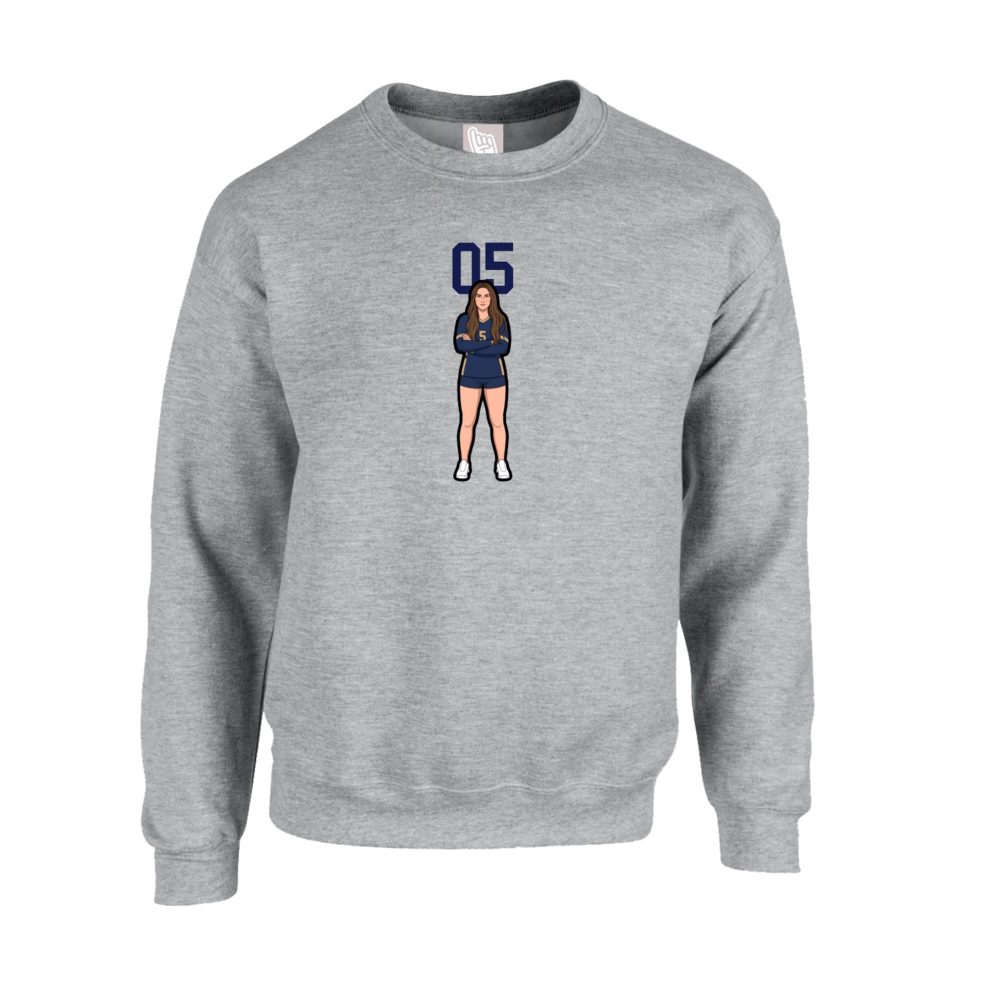Fleece Crew — Number Top in Grey