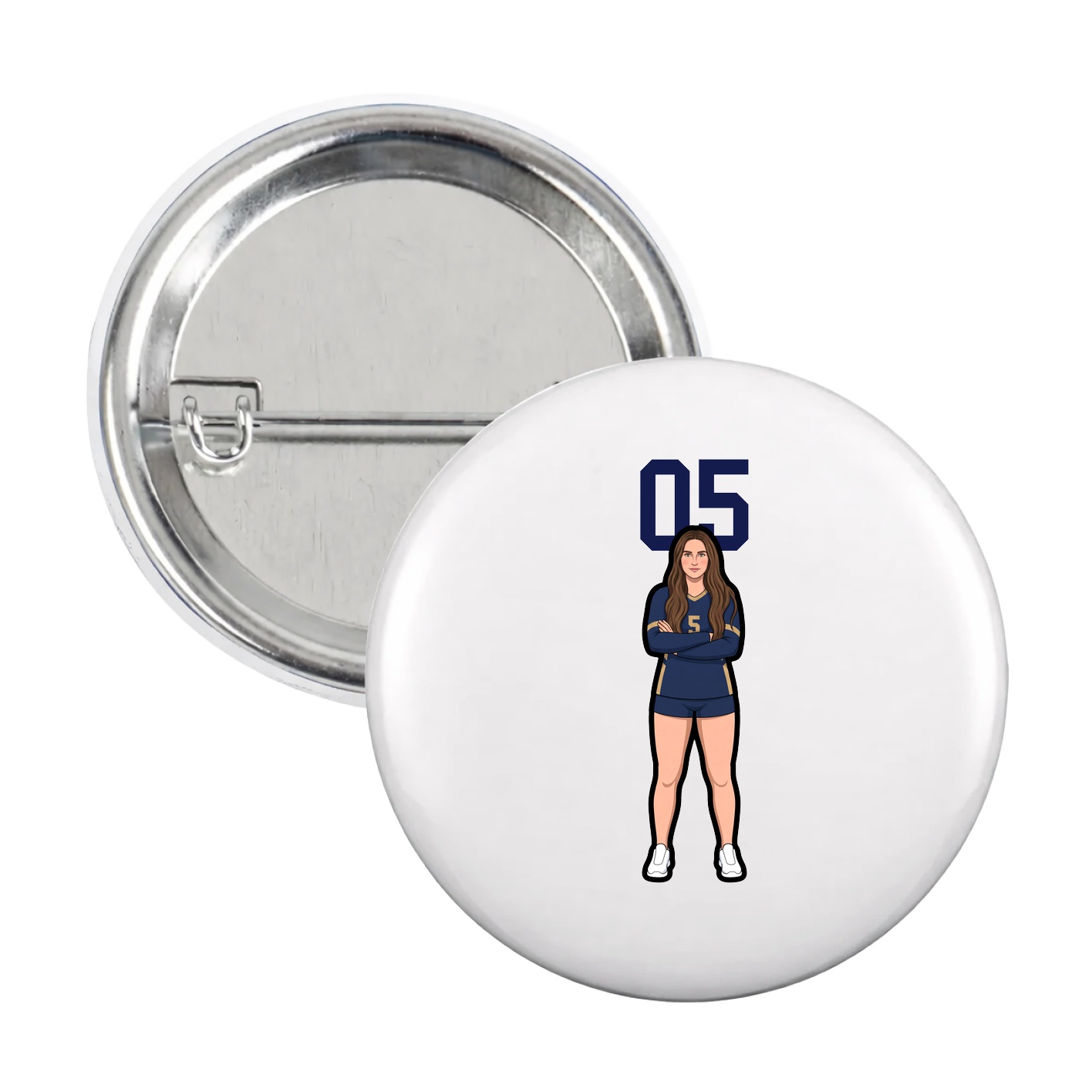 Game Day Button — Number Top in White