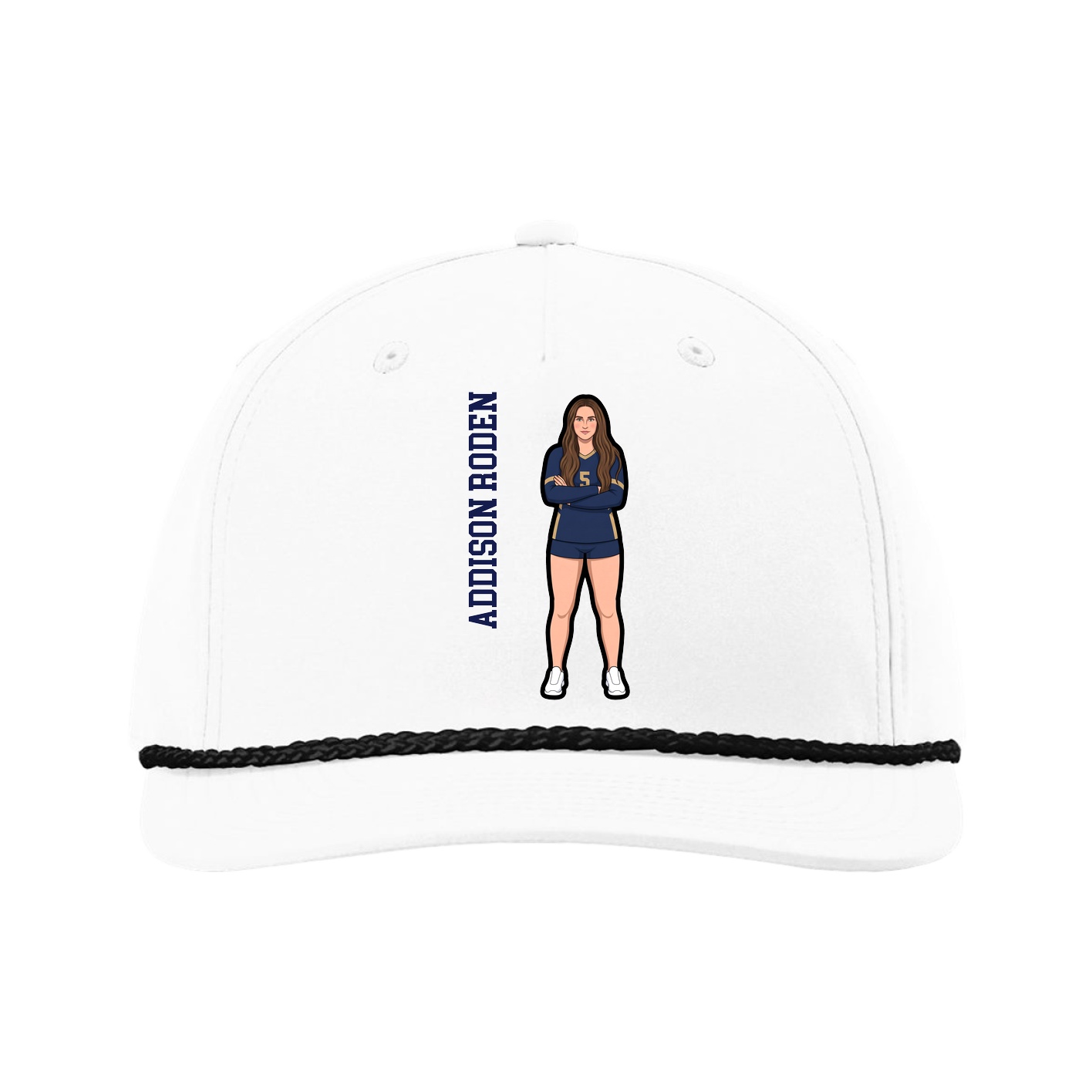 Five-Panel Classic Rope Cap — Name Vertical in White