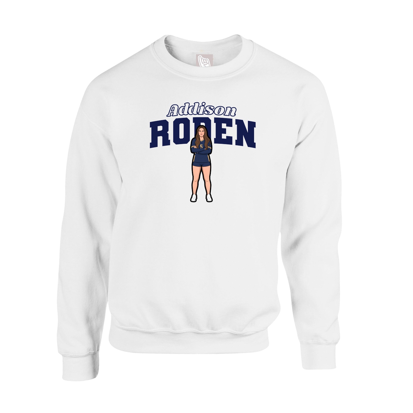 Fleece Crew — Name Arch in White