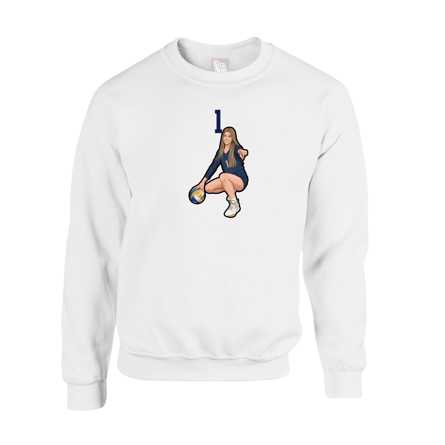 Fleece Crew — Number Top in White