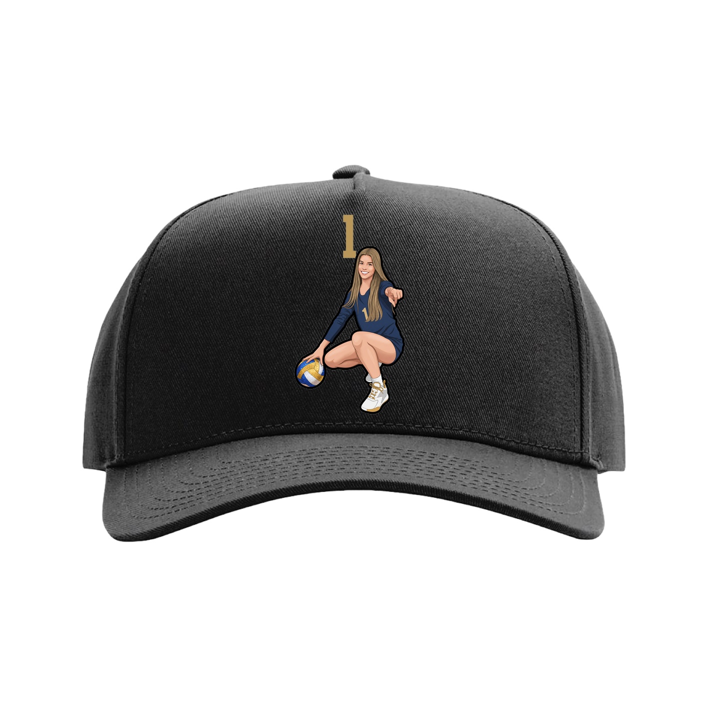 Full Fabric Five-Panel Champ Cap — Number Top in Black