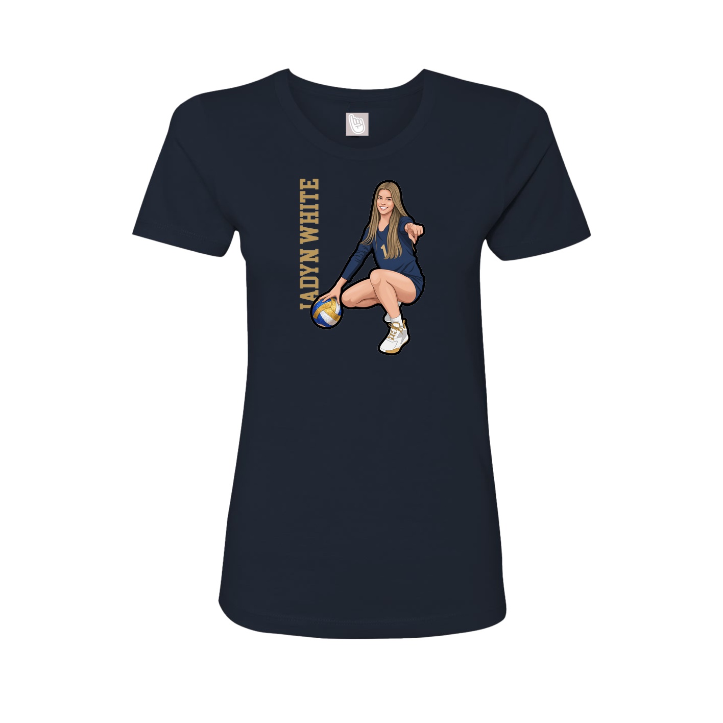 Fitted Women's Tee — Name Vertical in Navy