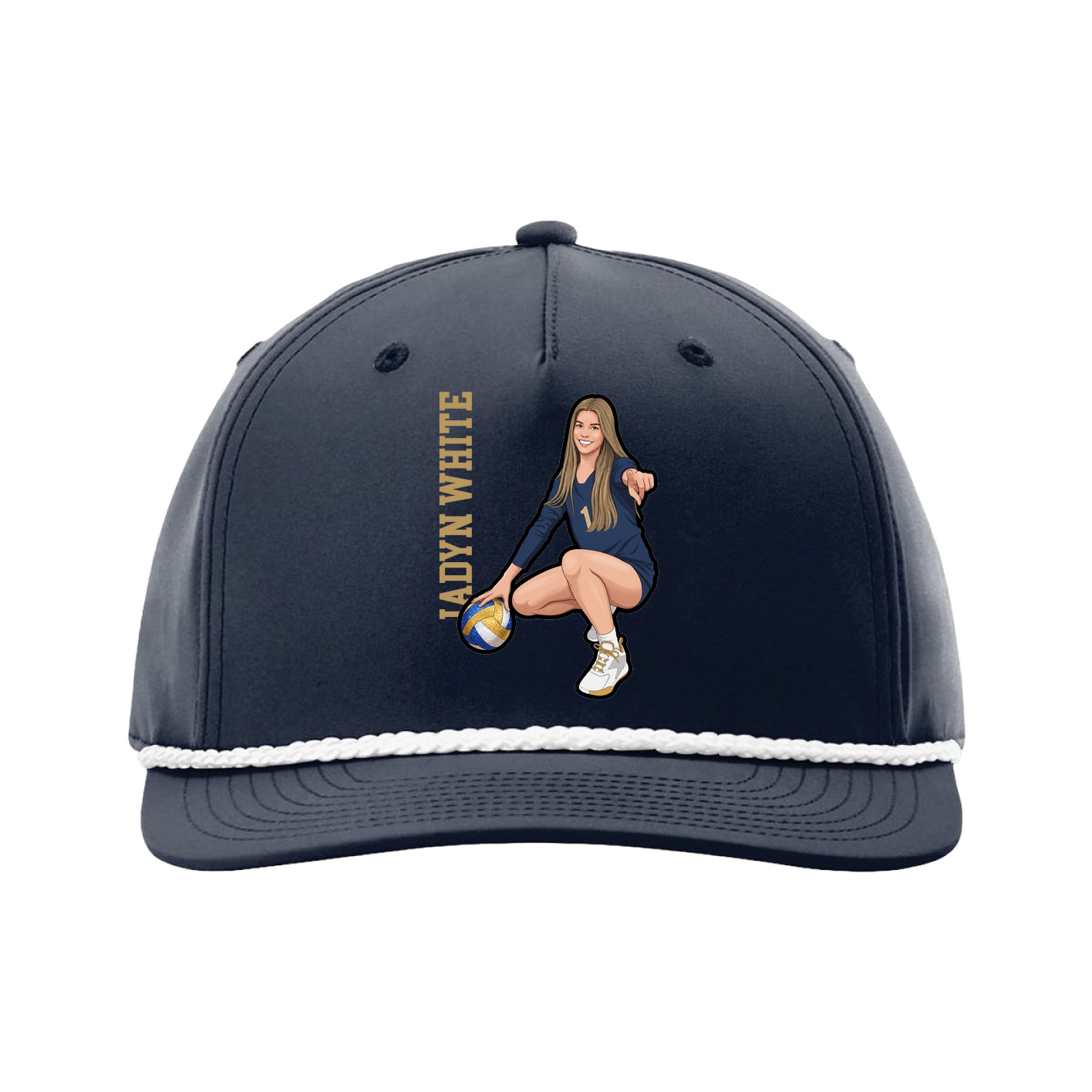 Five-Panel Classic Rope Cap — Name Vertical in Navy