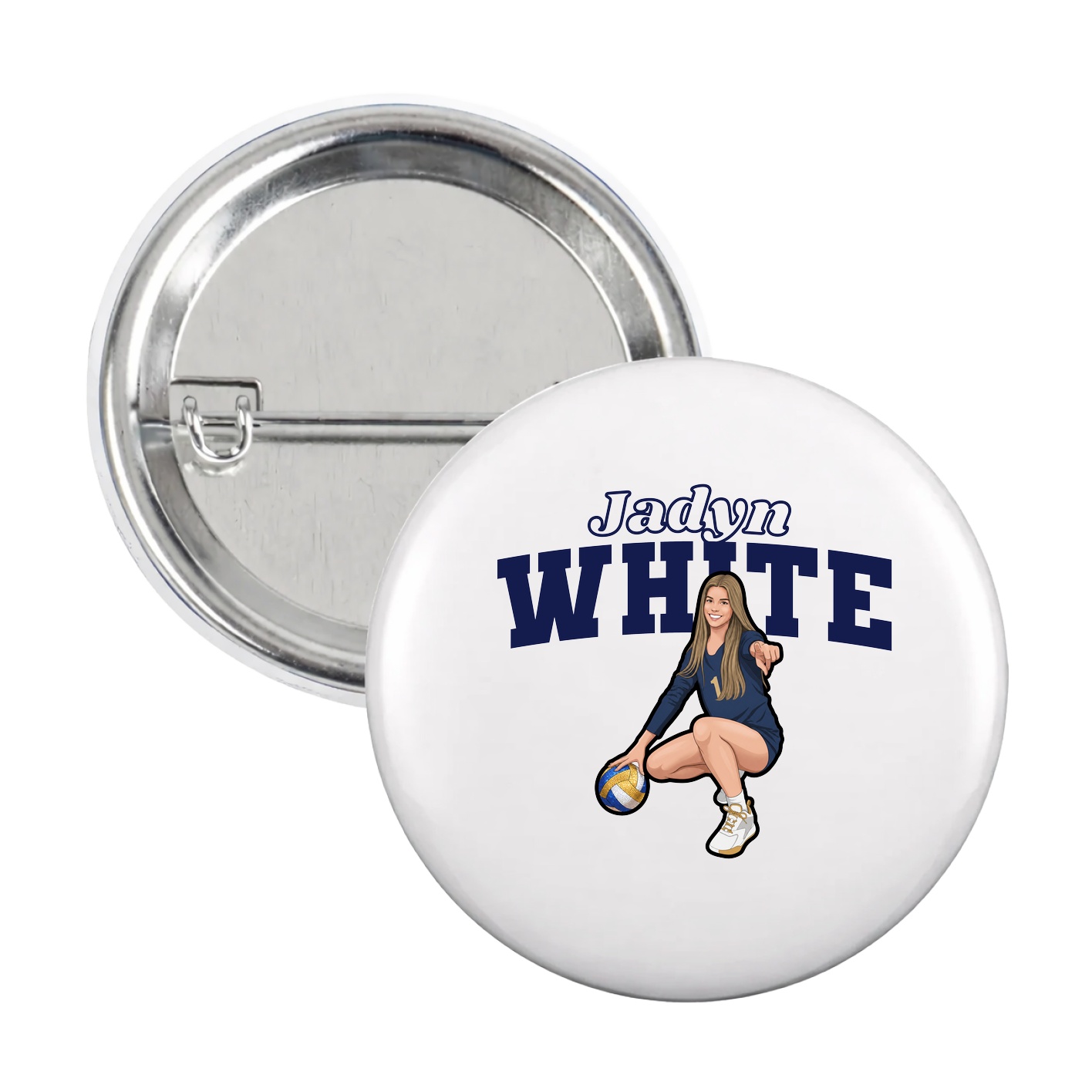 Game Day Button — Name Arch in White