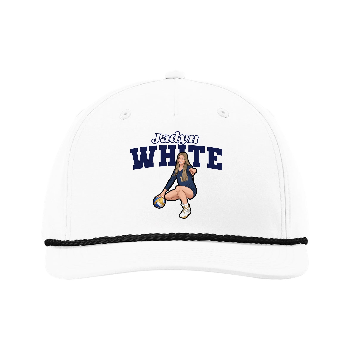 Five-Panel Classic Rope Cap — Name Arch in White