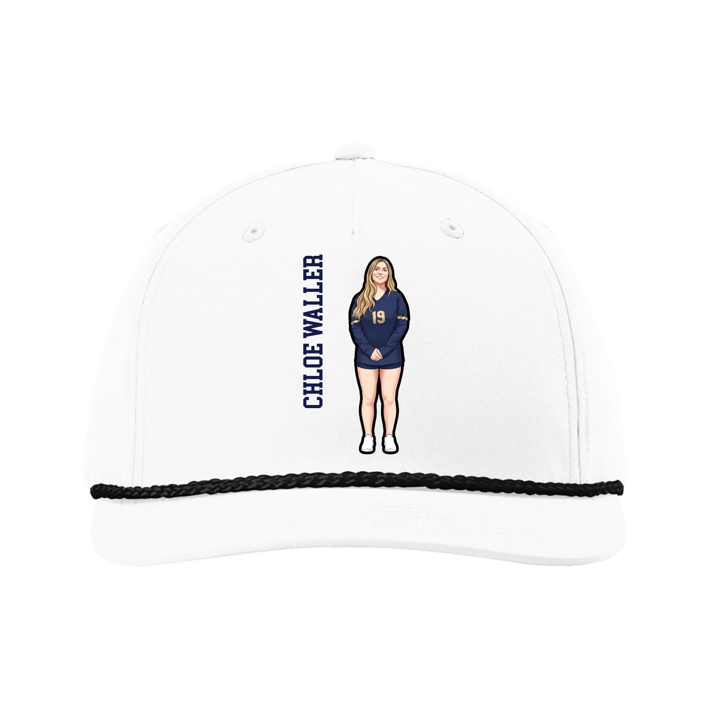 Five-Panel Classic Rope Cap — Name Vertical in White