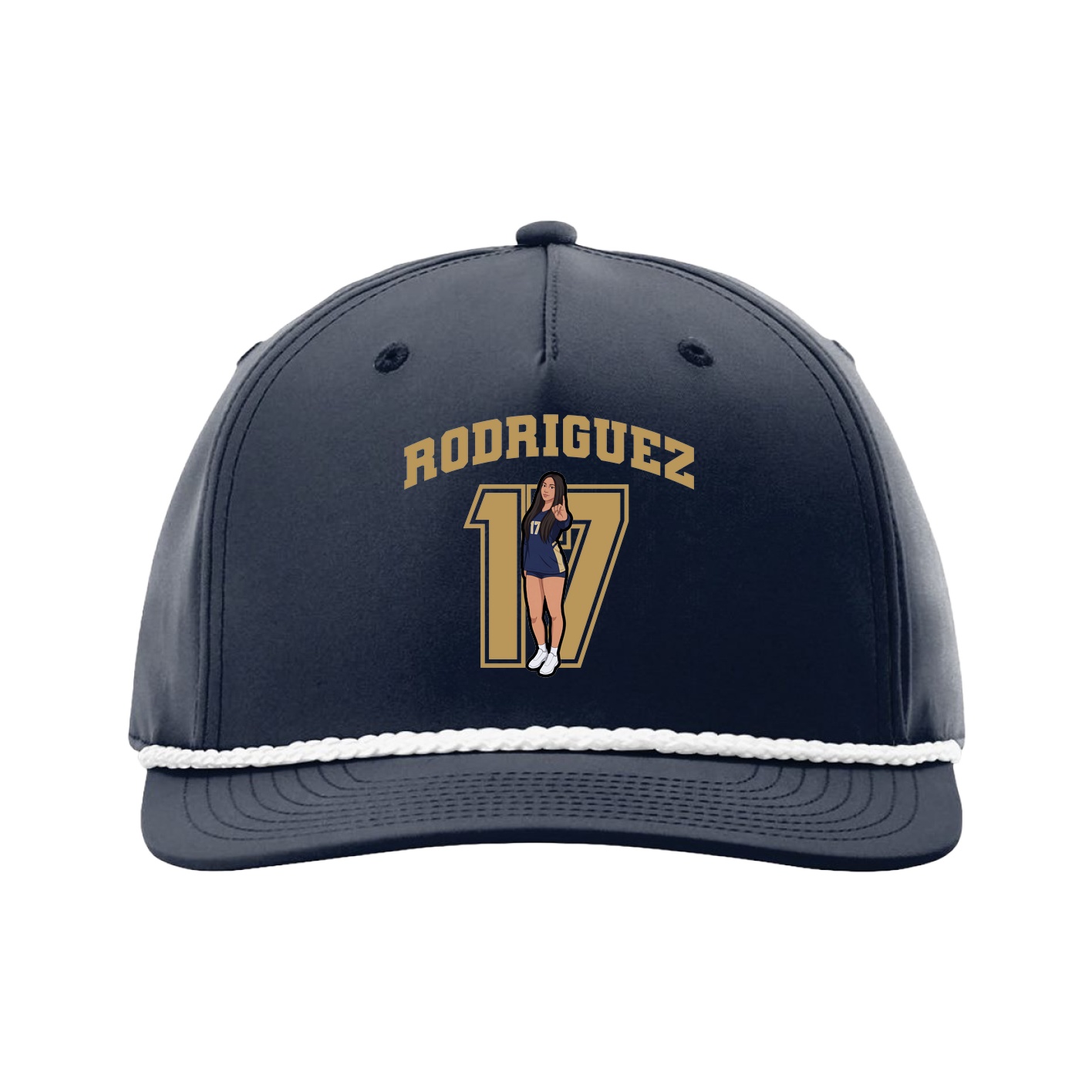 Five-Panel Classic Rope Cap — Number in Navy