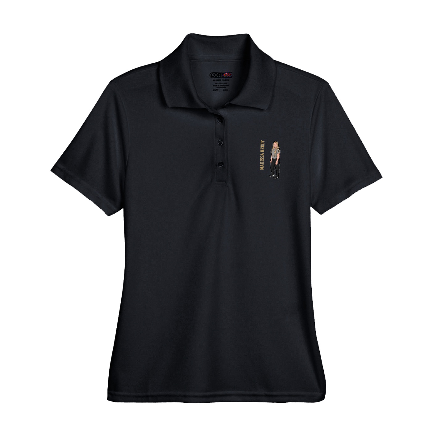 Womens Performance Polo — Name Vertical in Black