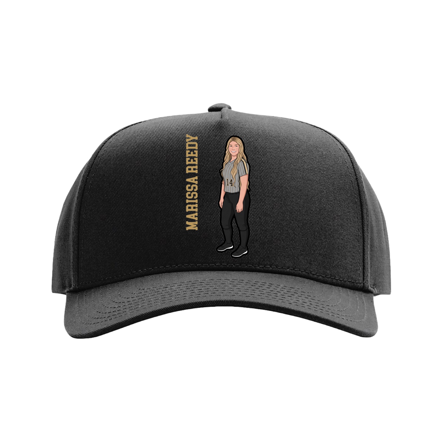 Full Fabric Five-Panel Champ Cap — Name Vertical in Black